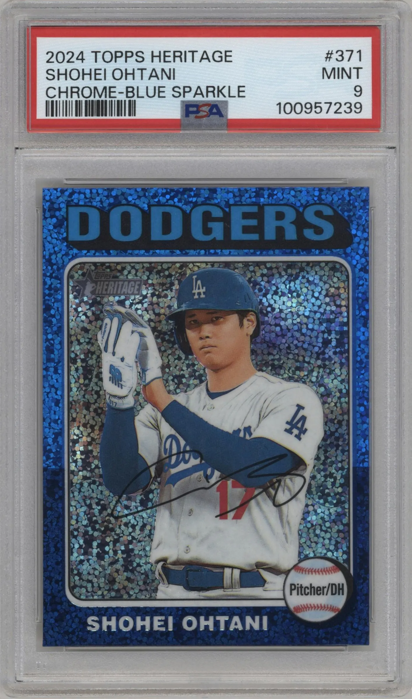 2024 Topps Heritage Shohei Ohtani Chrome Blue Sparkle Refractor #371 PSA 9