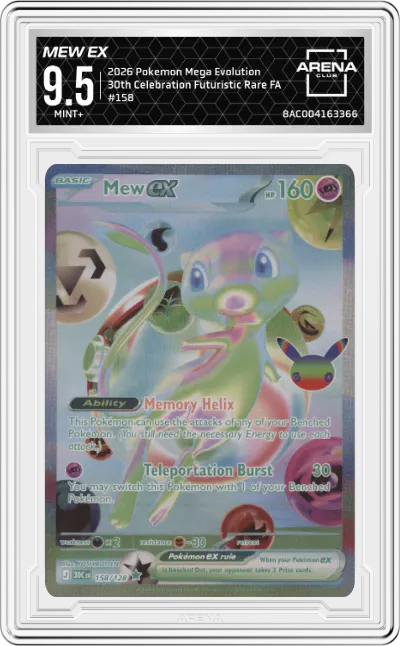 2026 Pokemon Mega Evolution 30th Celebration Mew ex Futuristic Rare #158 ARENA CLUB 9.5