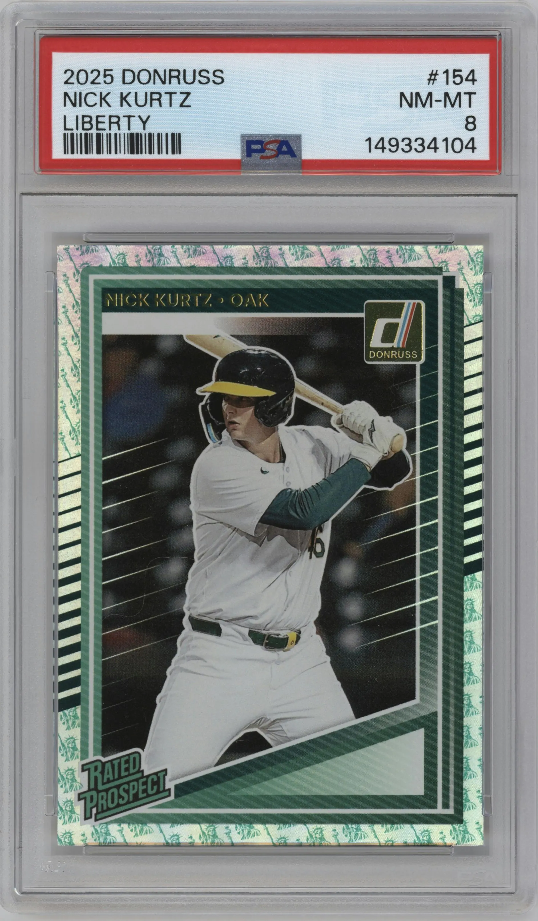 2025 Donruss Rated Prospect Nick Kurtz Liberty #154 PSA 8