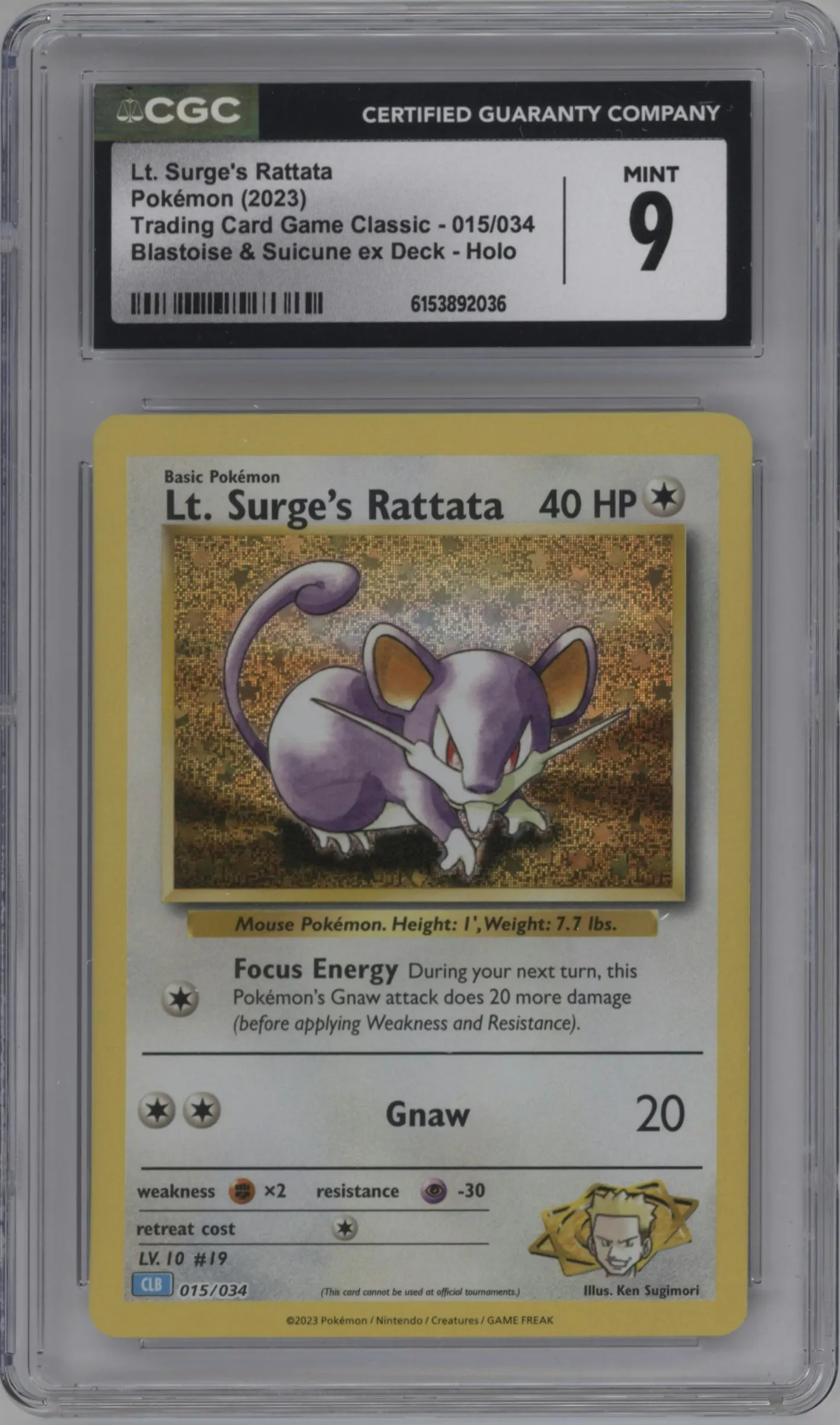 2023 Pokemon CLB Lt. Surge's Rattata CGC 9