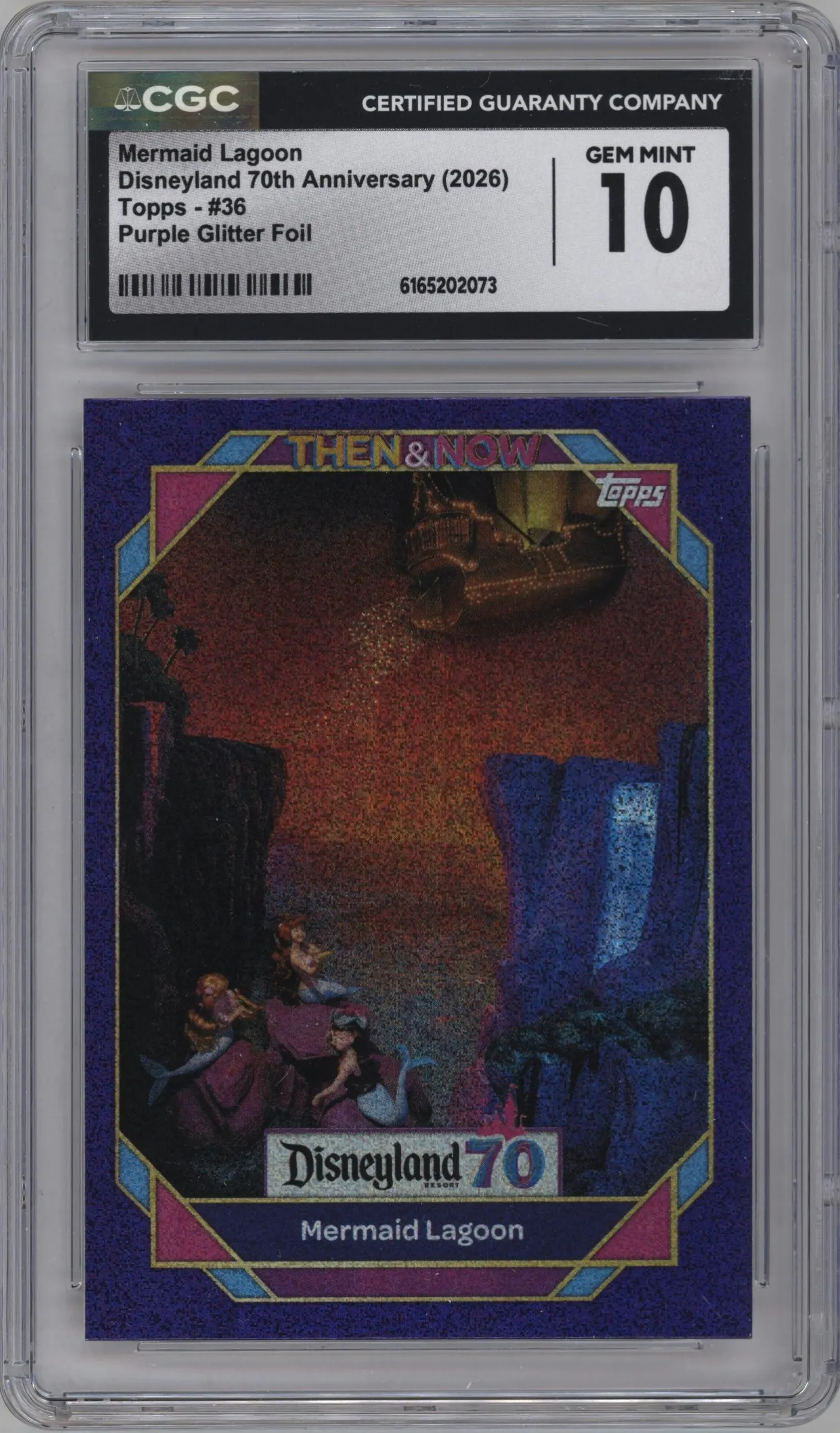 2025 Topps Disneyland 70th Anniversary Mermaid Lagoon Purple Glitter Foil #36 CGC 10