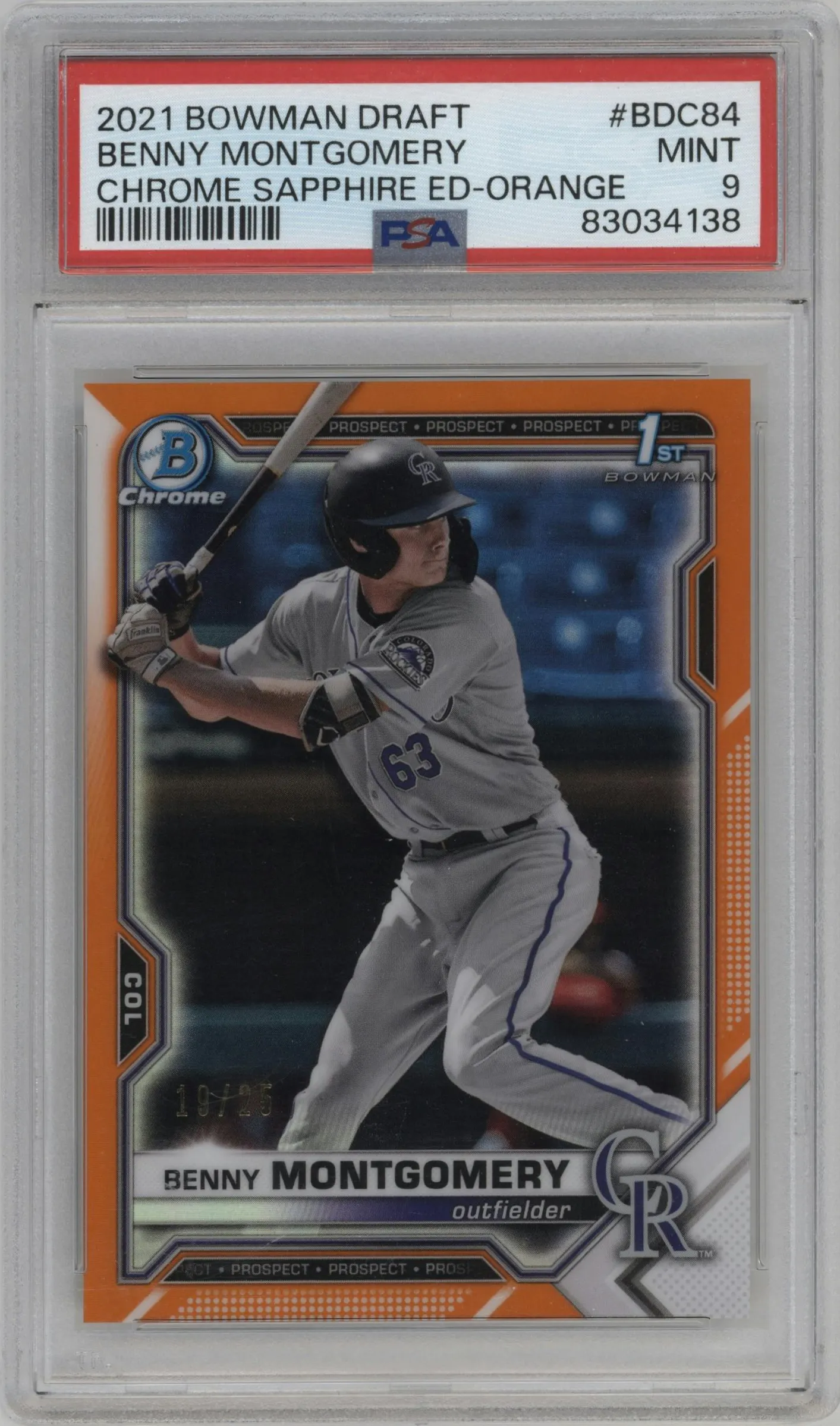 2021 Bowman Draft Sapphire Edition Chrome Benny Montgomery Orange #BDC-84 PSA 9