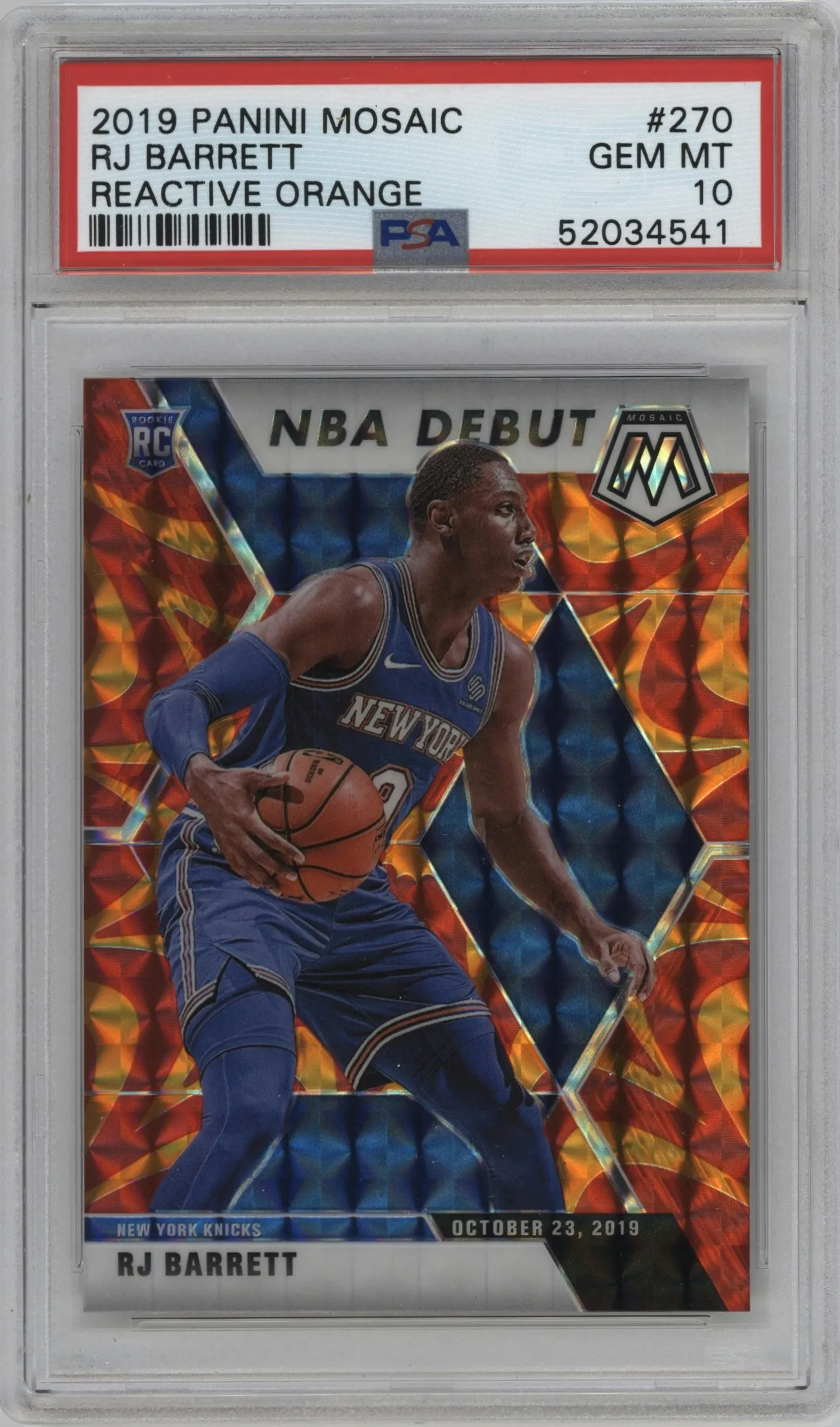 2019 Panini Mosaic RJ Barrett Reactive Orange #270 PSA 10