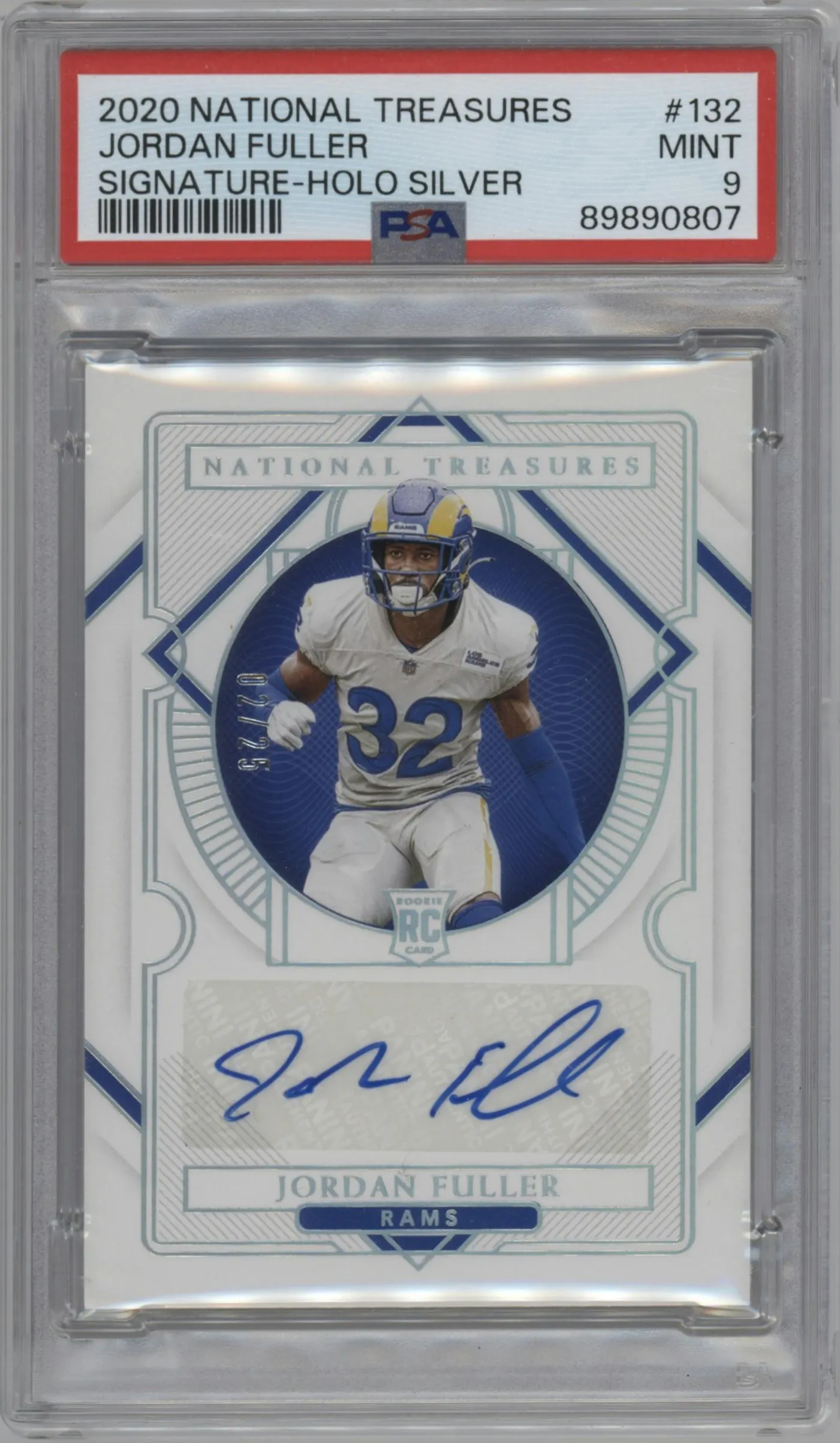 2020 Panini National Treasures Rke.Sig. Jordan Fuller Holo Silver PSA 9