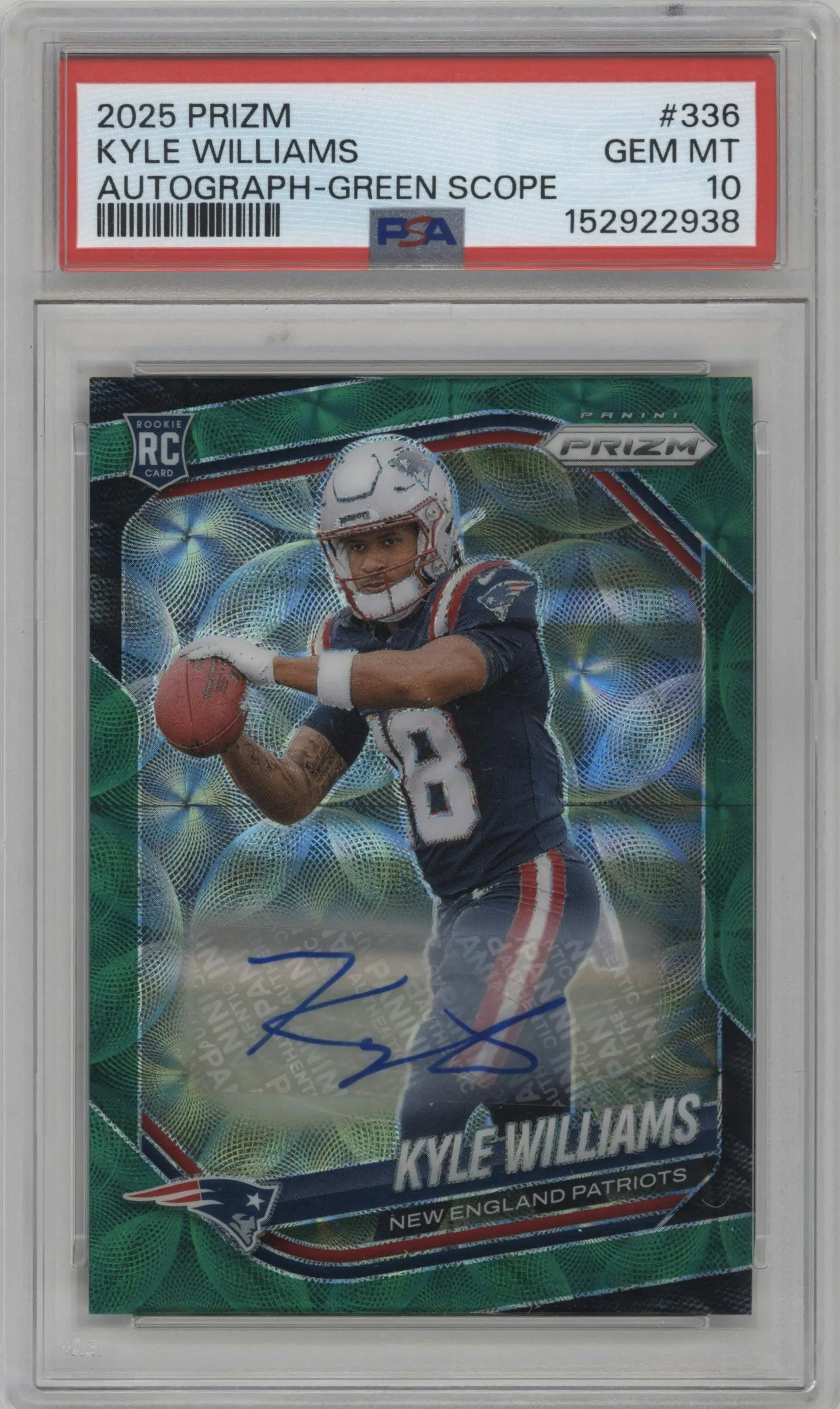 2025 Panini Prizm Rke.Auto Kyle Williams Green Scope #336 PSA 10