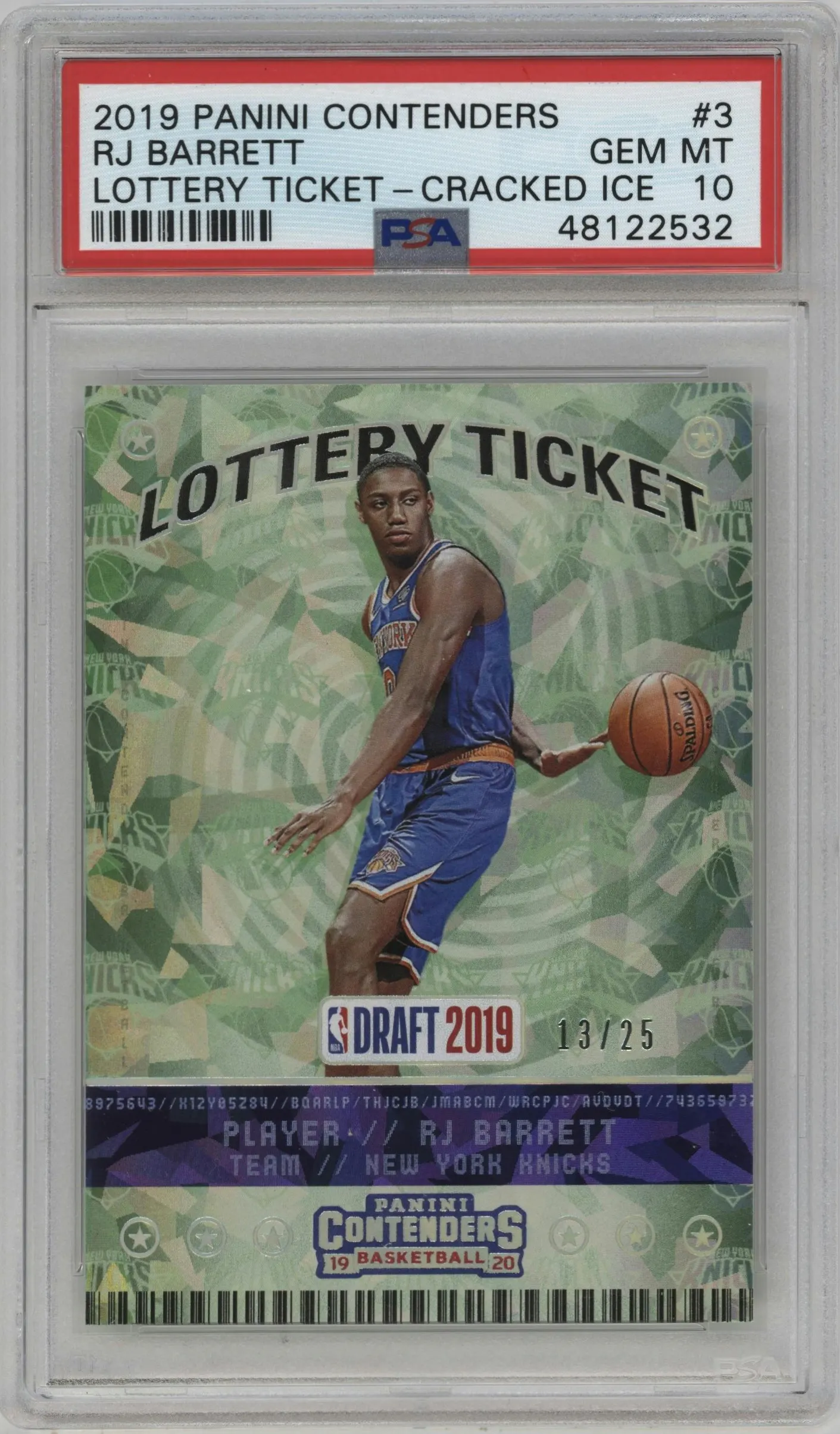 2019 Panini Contenders Lottery Ticket RJ Barrett Cracked Ice #3 PSA 10