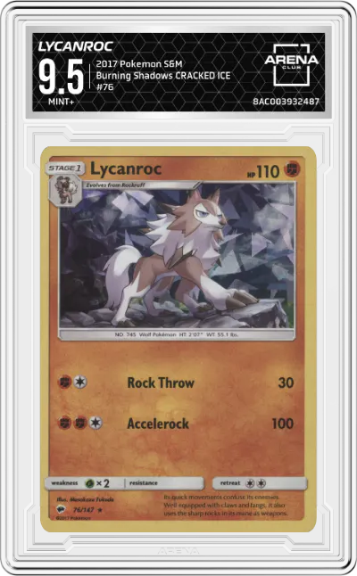 2017 Pokemon S&M Burning Shadows Lycanroc #76 ARENA CLUB 9.5