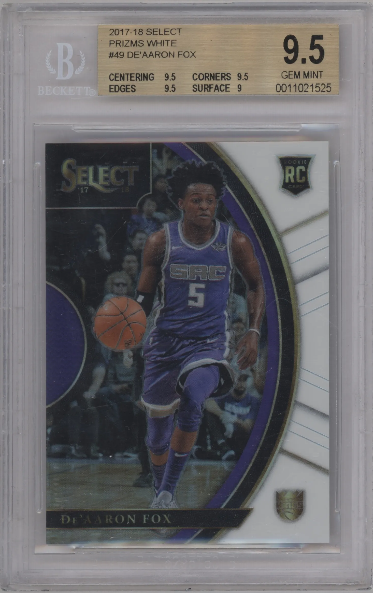 2017 Panini Select De'Aaron Fox White Prizm #49 BGS 9.5