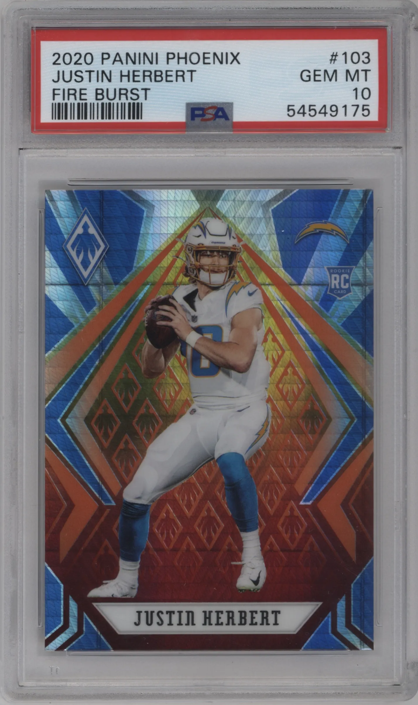 2020 Panini Phoenix Justin Herbert Fire Burst PSA 10