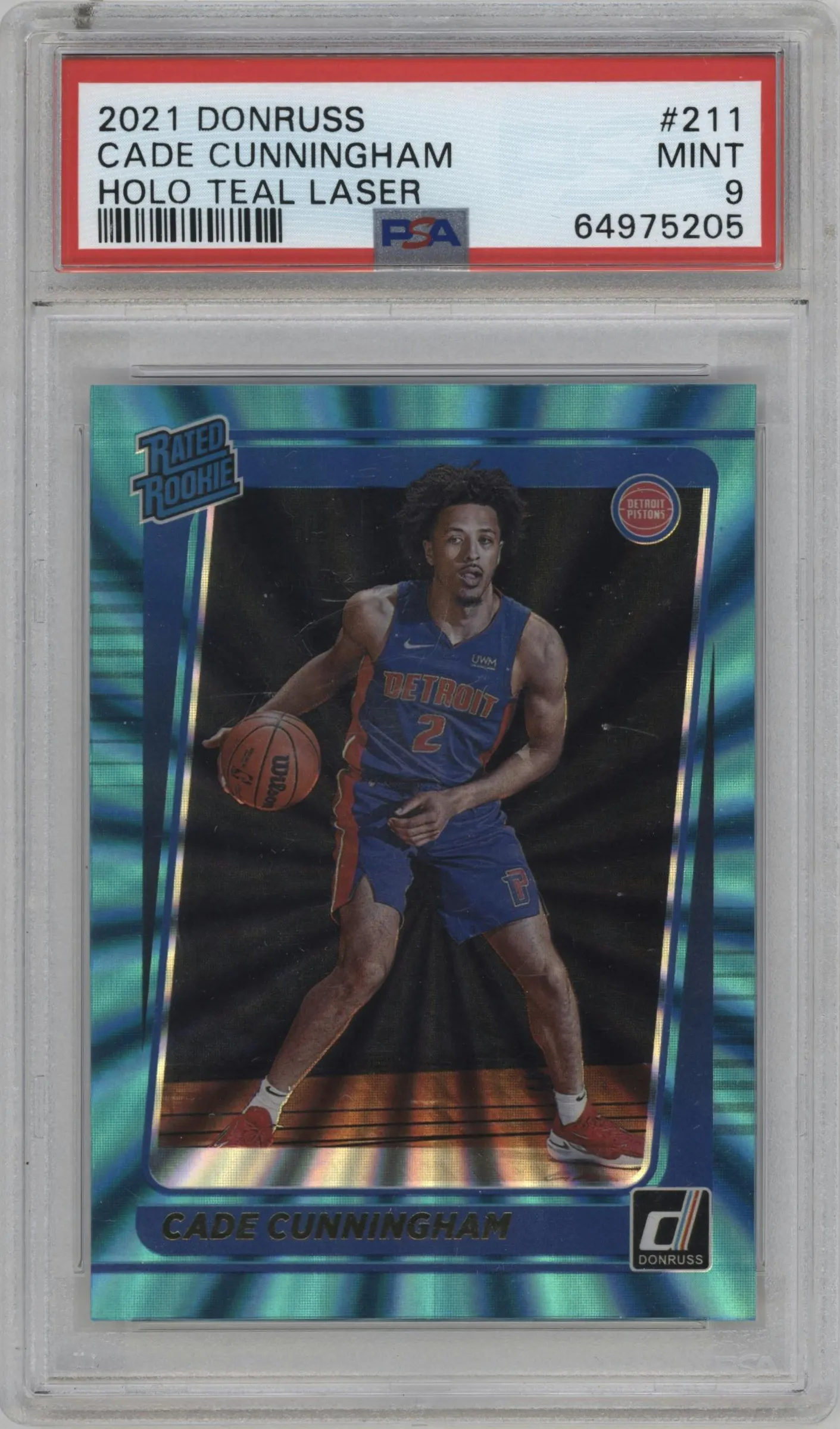 2021 Panini Donruss Rated Rookie Cade Cunningham Teal Holo Laser #211 PSA 9