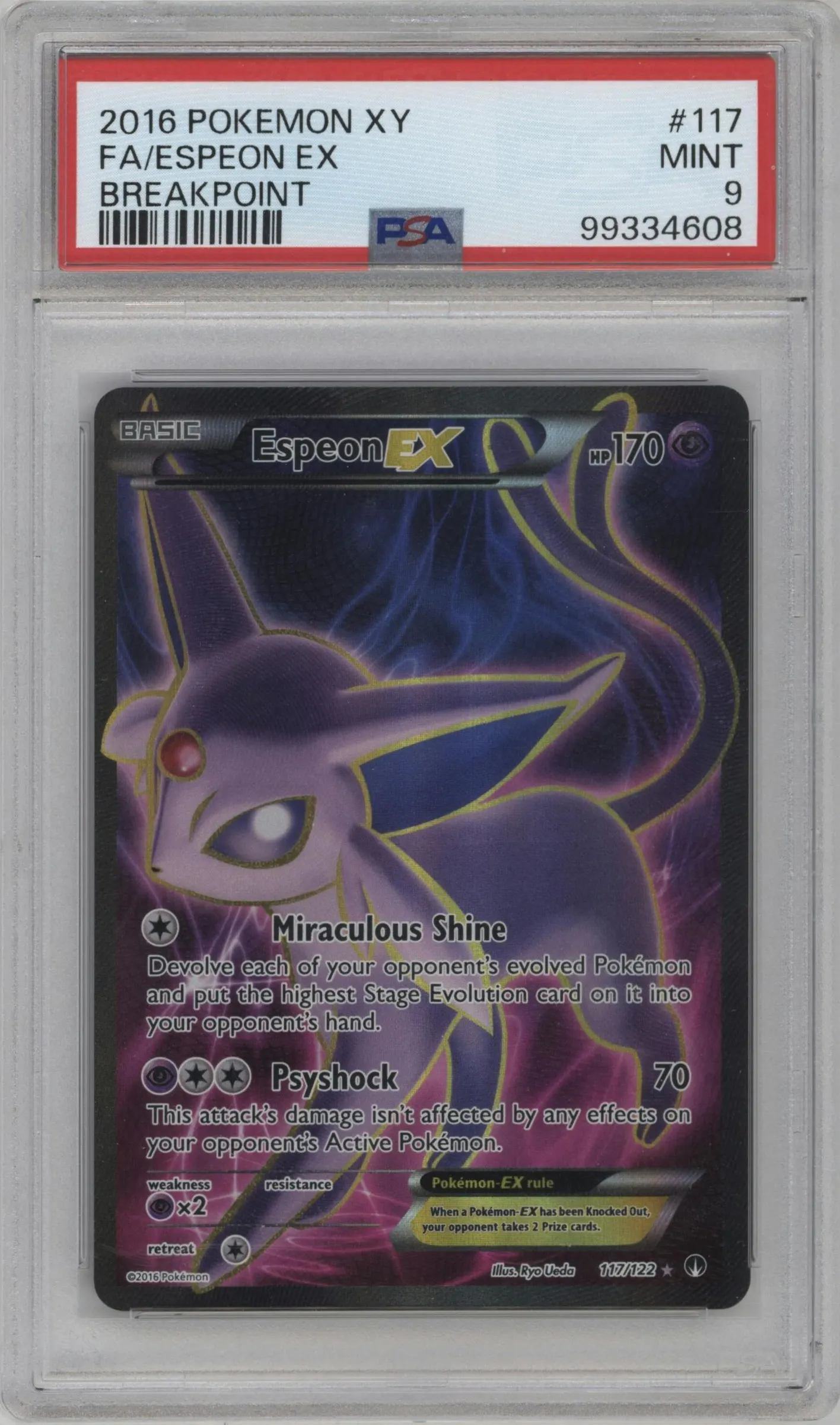 2016 Pokemon XY Breakpoint Espeon EX #117 PSA 9