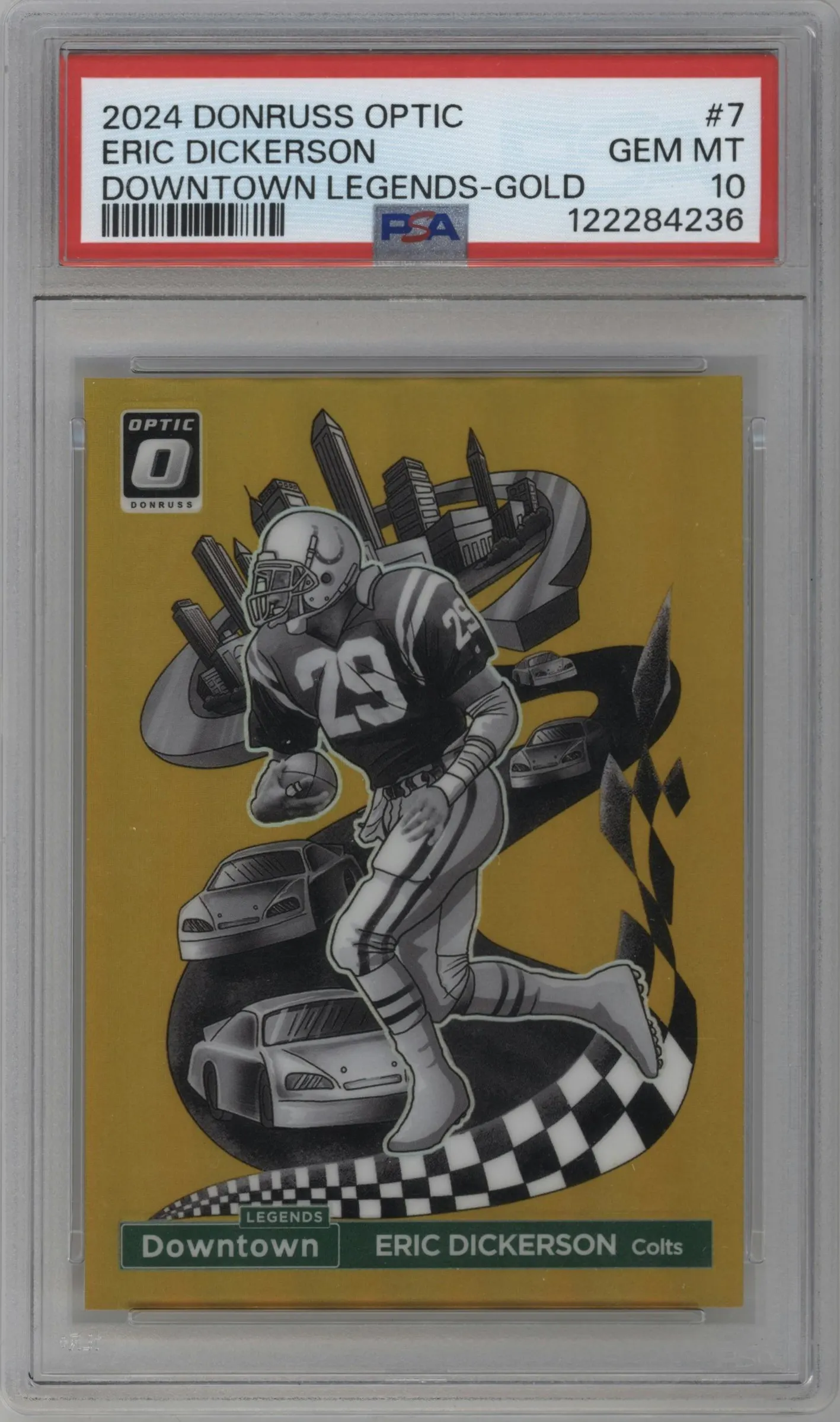 2024 Donruss Optic Downtown Legends Eric Dickerson Gold #7 PSA 10
