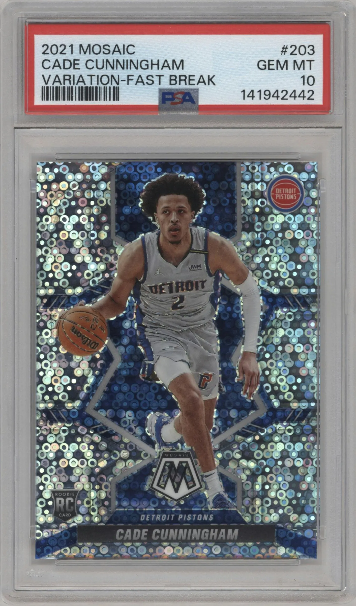 2021 Panini Mosaic Fast Break Var. Cade Cunningham #203 PSA 10