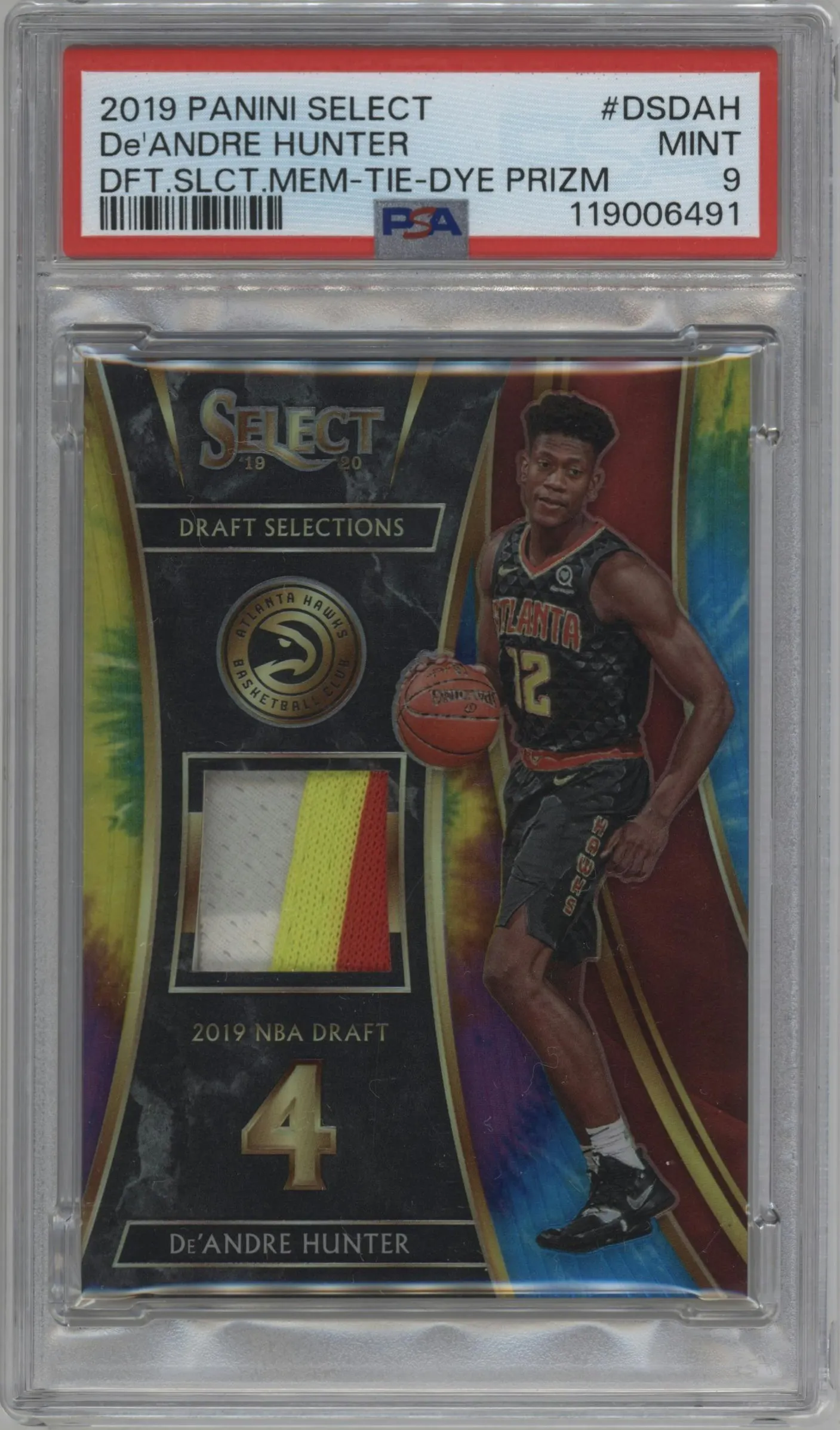 2019 Panini Select Draft Selections Mem. De'Andre Hunter Tie-Dye Prizm #DS-DAH PSA 9
