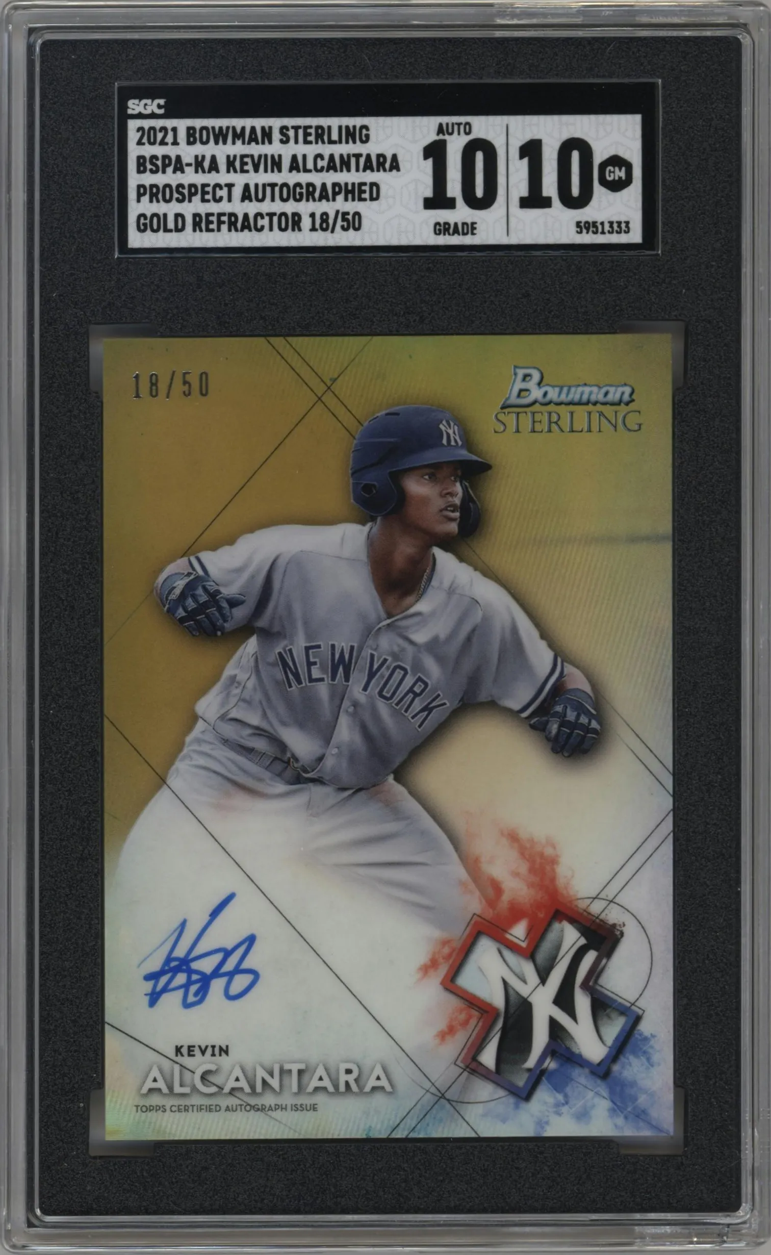 2021 Bowman Sterling Pros.Auto Kevin Alcantara Gold Refractor SGC 10