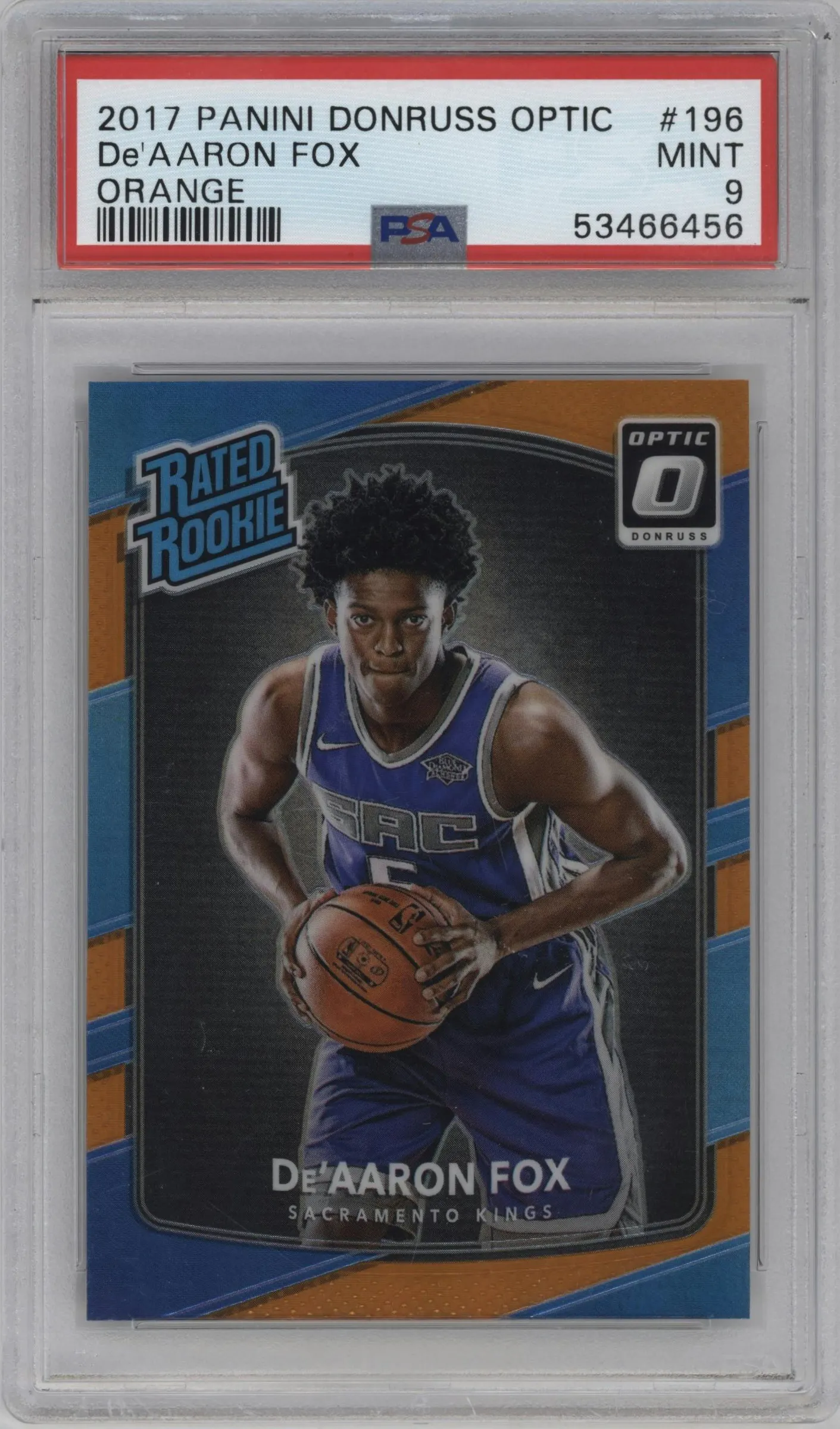 2017 Panini Donruss Optic Rated Rookie De'Aaron Fox Orange #196 PSA 9