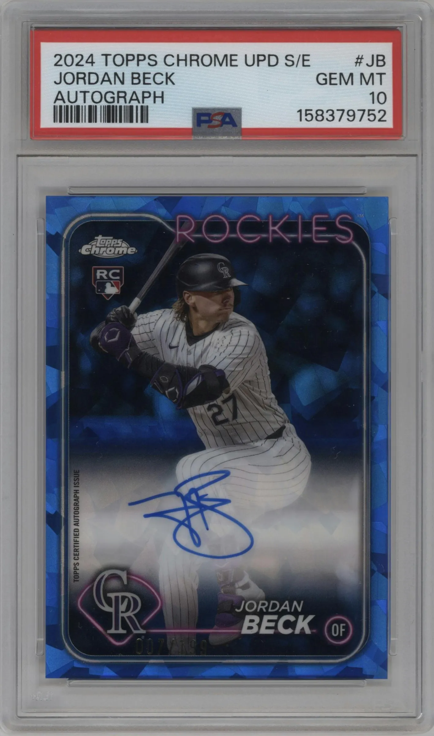 2024 Topps Chrome Update Sapphire Edition Auto Jordan Beck PSA 10