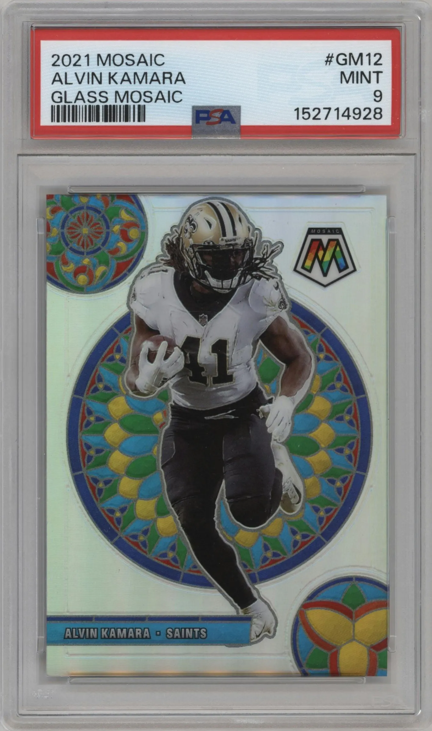 2021 Panini Mosaic Glass Mosaic Alvin Kamara #GM-12 PSA 9