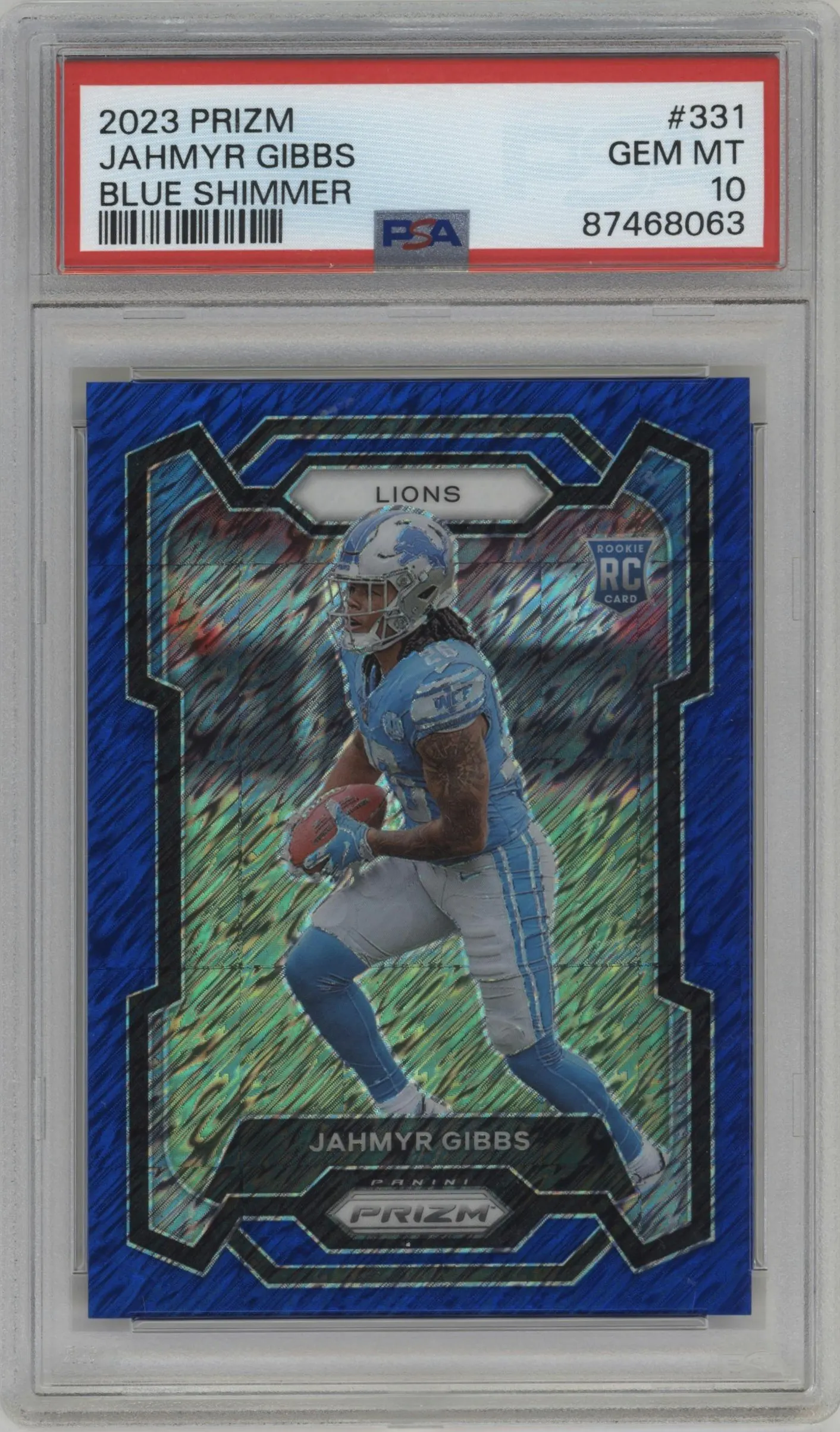 2023 Panini Prizm Jahmyr Gibbs Blue Shimmer #331 PSA 10
