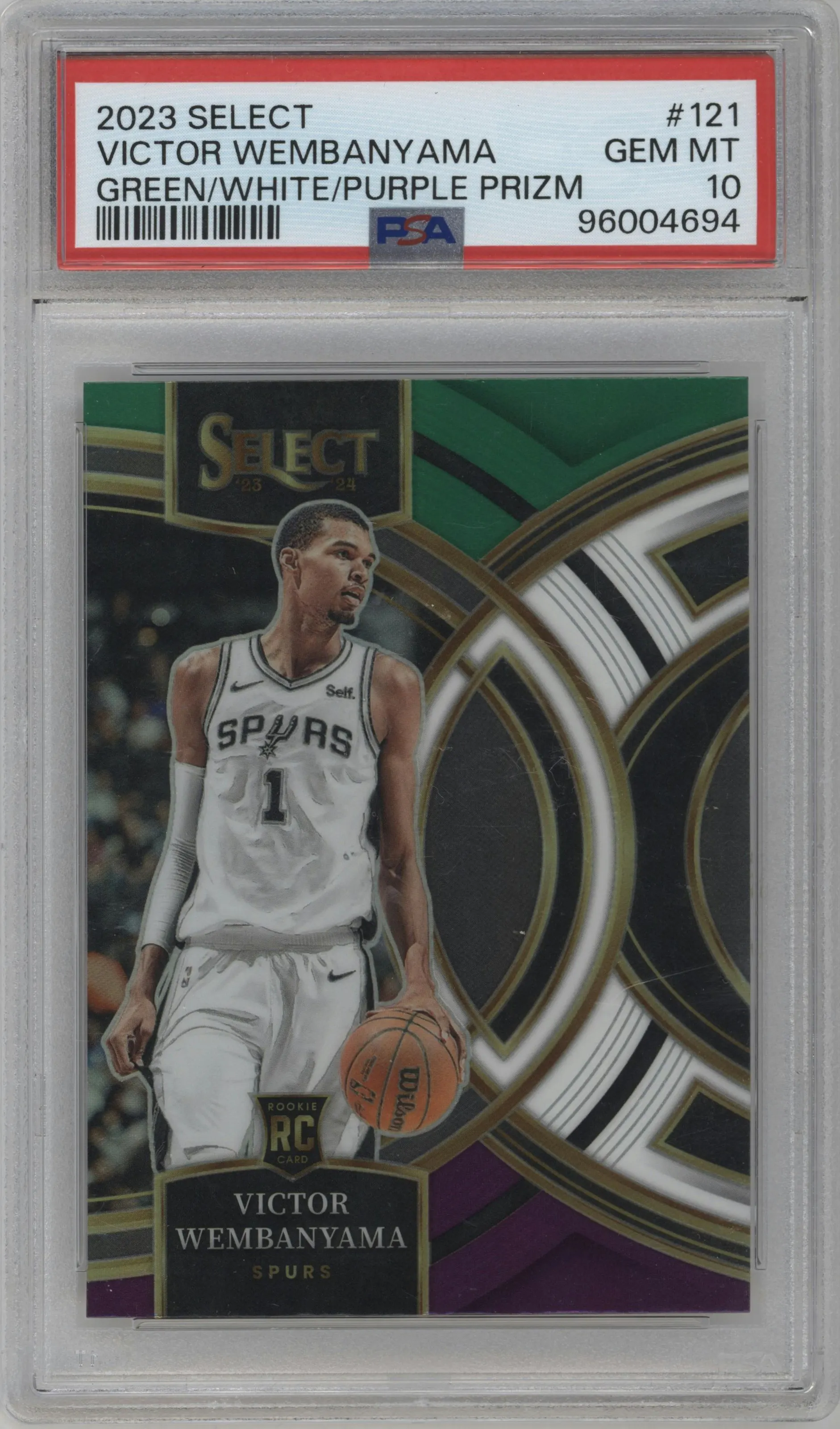 2023 Panini Select Pre.Lvl. Victor Wembanyama Green/White/Purple Prizm PSA 10