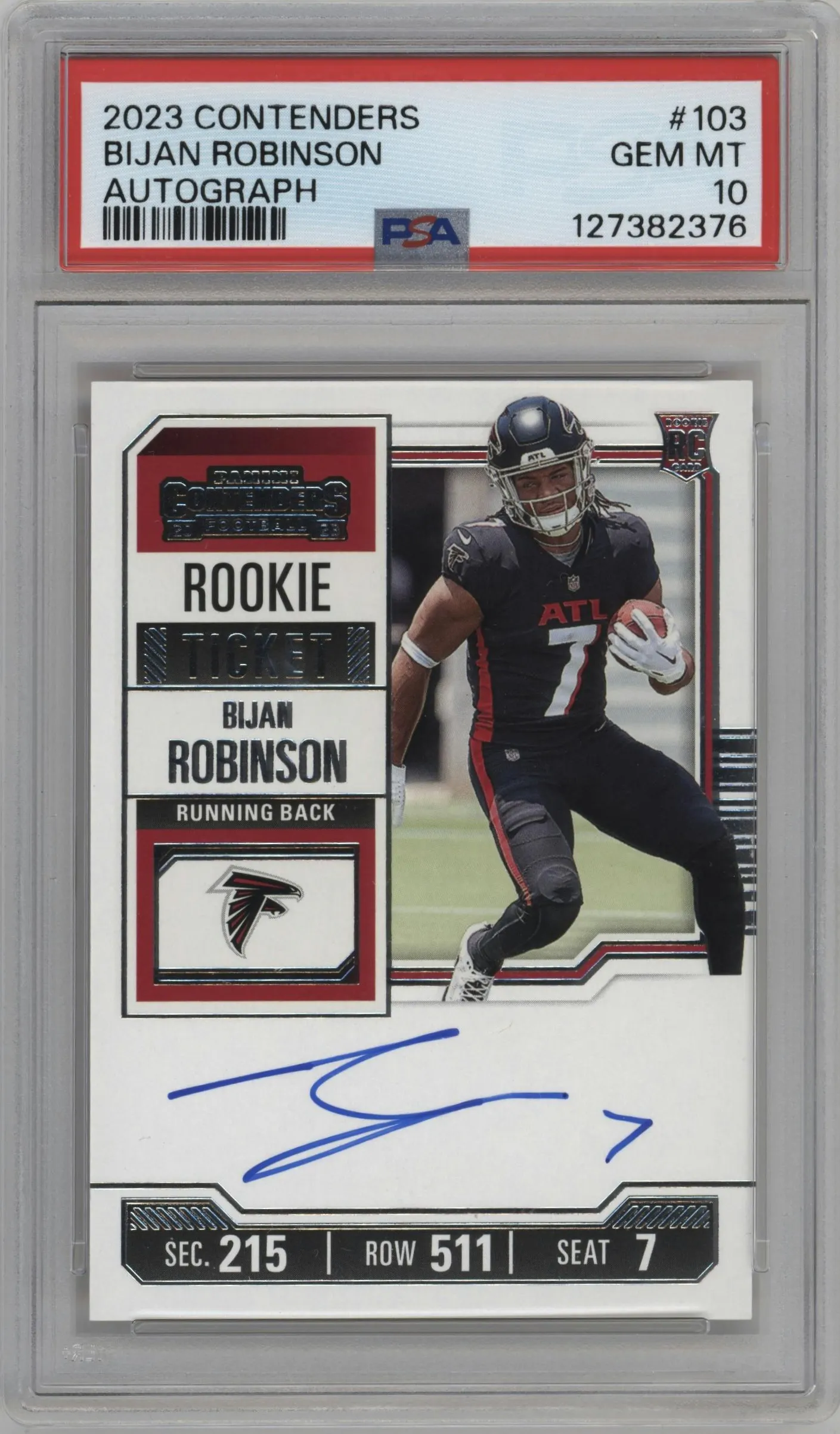 2023 Panini Contenders Rke.Tkt.RPS Auto Bijan Robinson #103 PSA 10