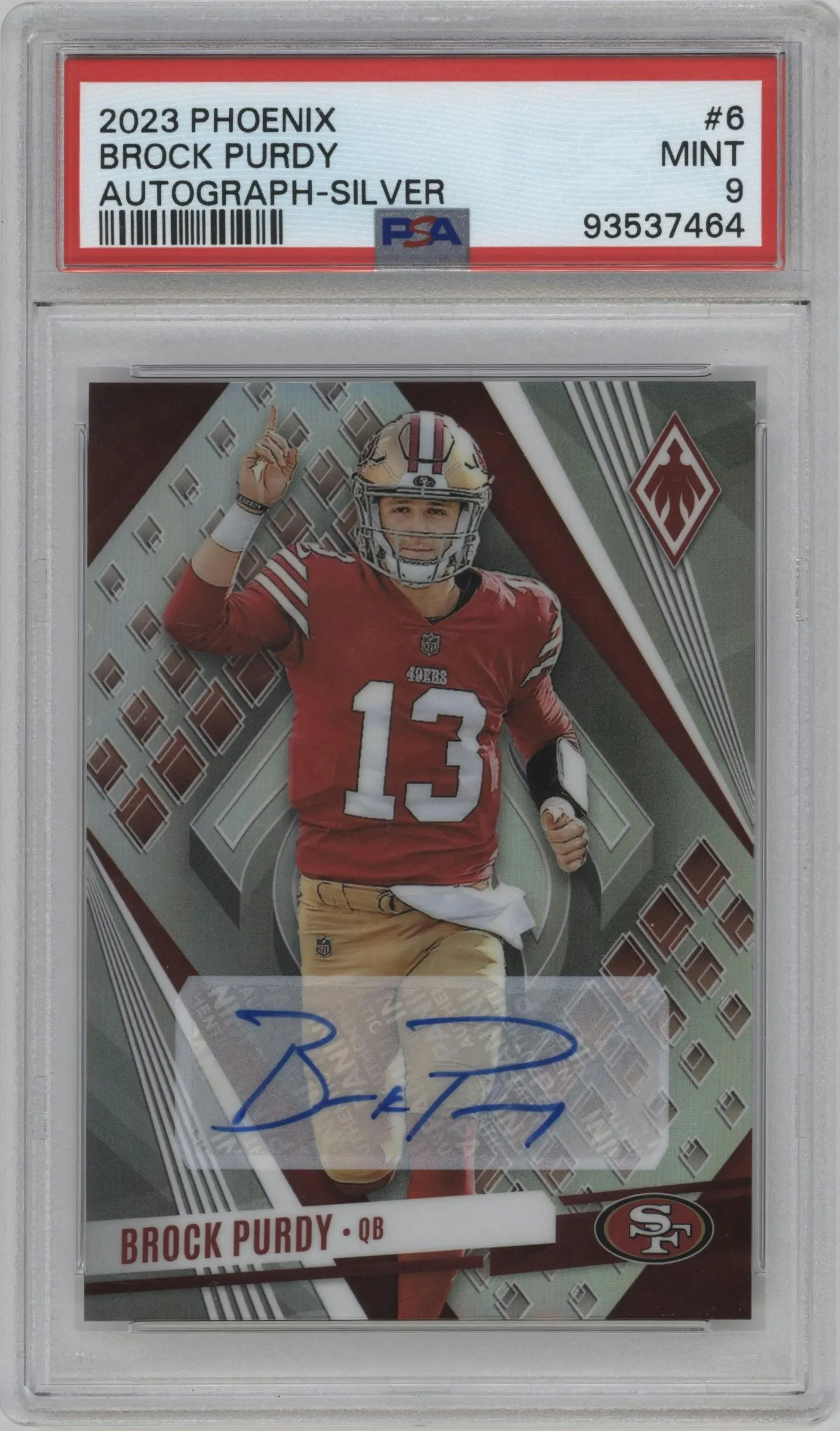 2023 Panini Phoenix Auto Brock Purdy Silver #6 PSA 9