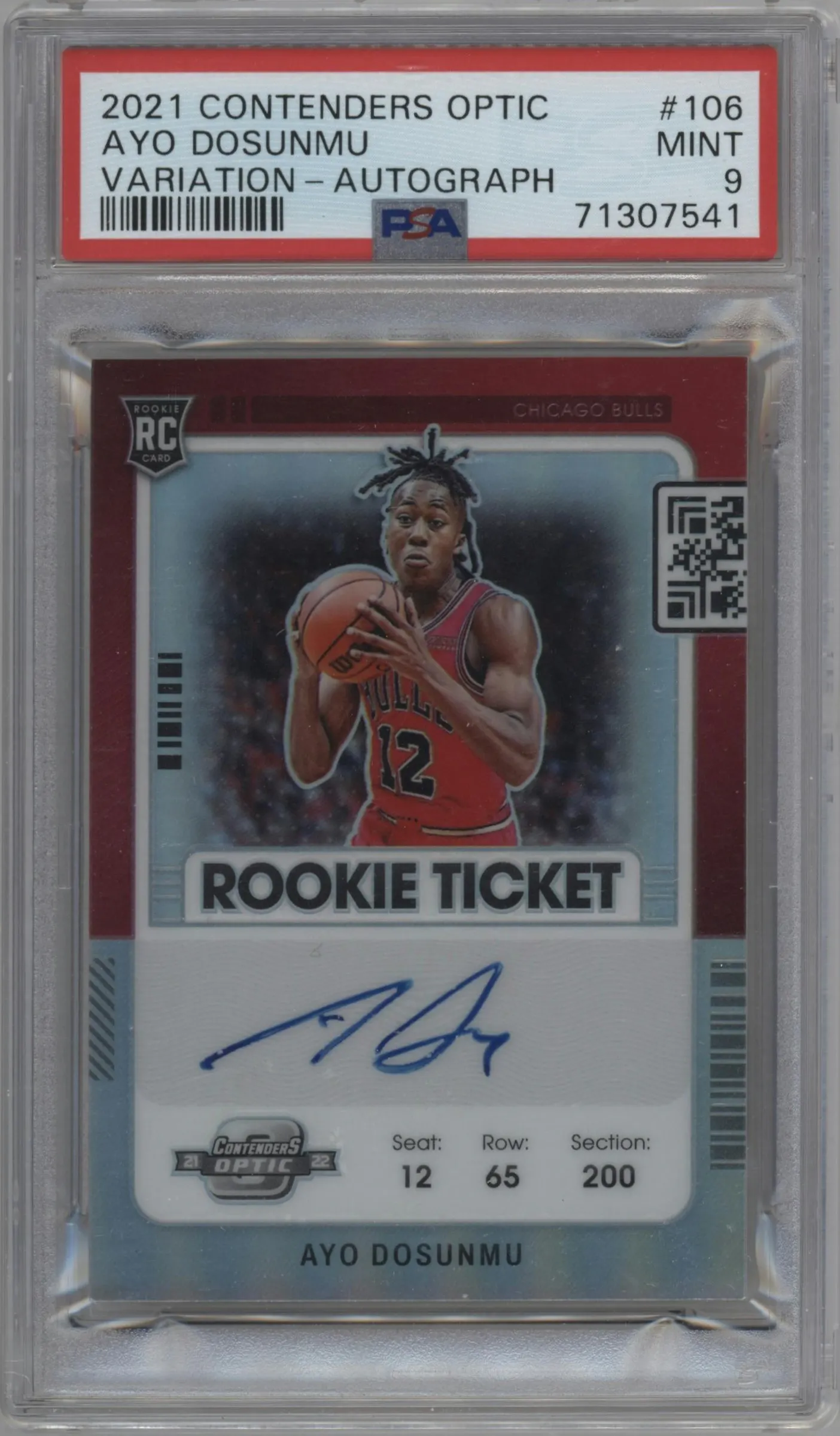 2021 Panini Contenders Optic Rke.Tkt.Var.Auto Ayo Dosunmu #106 PSA 9