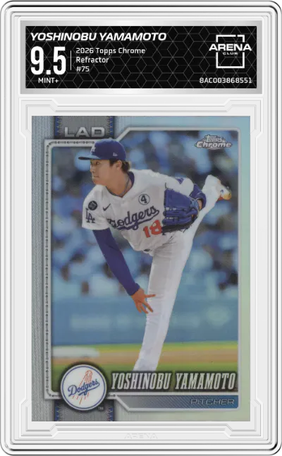 2026 Topps Chrome Yoshinobu Yamamoto Refractor #75 ARENA CLUB 9.5