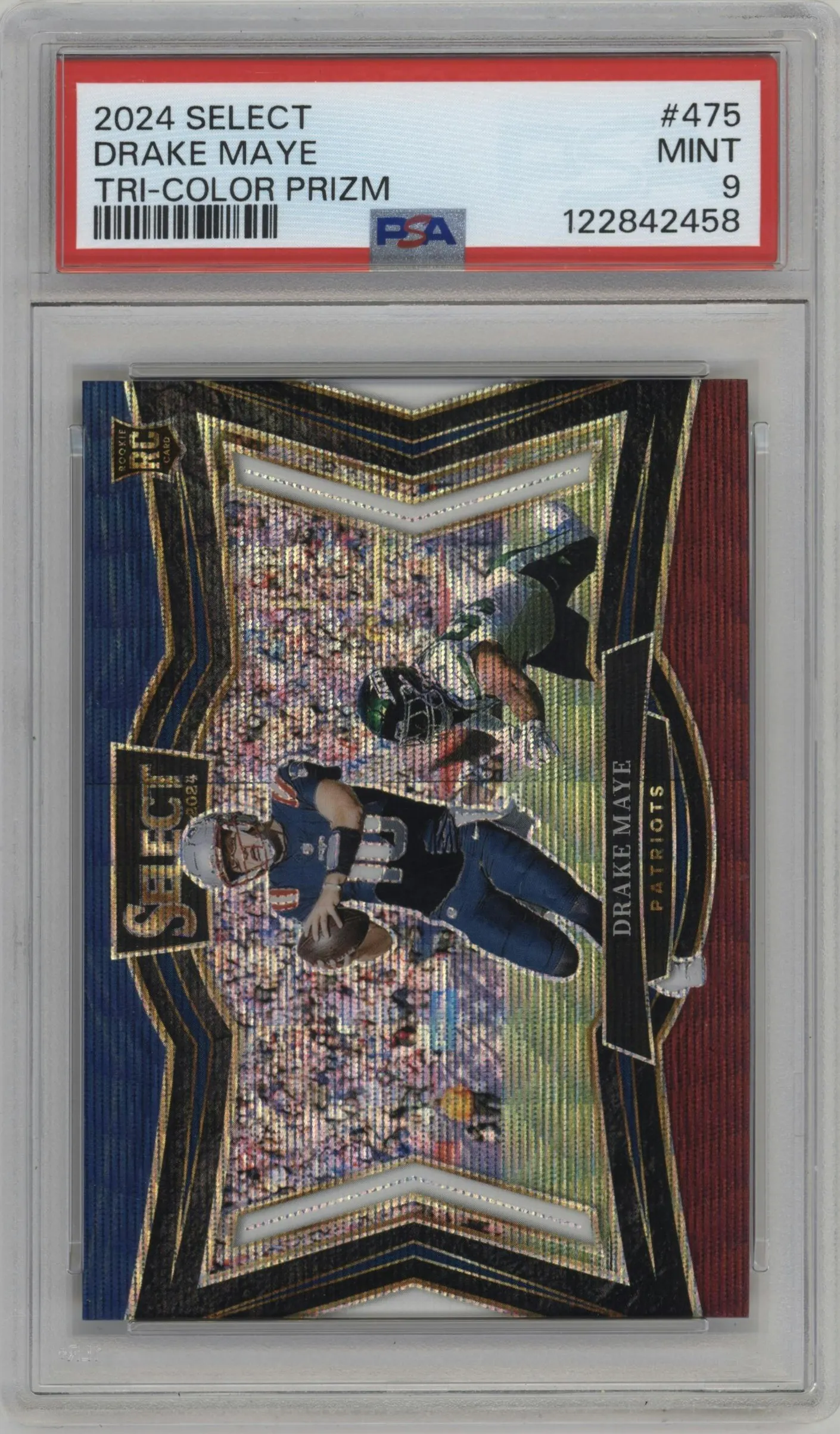 2024 Panini Select Field Lvl. Drake Maye Tri-Color Prizm #475 PSA 9