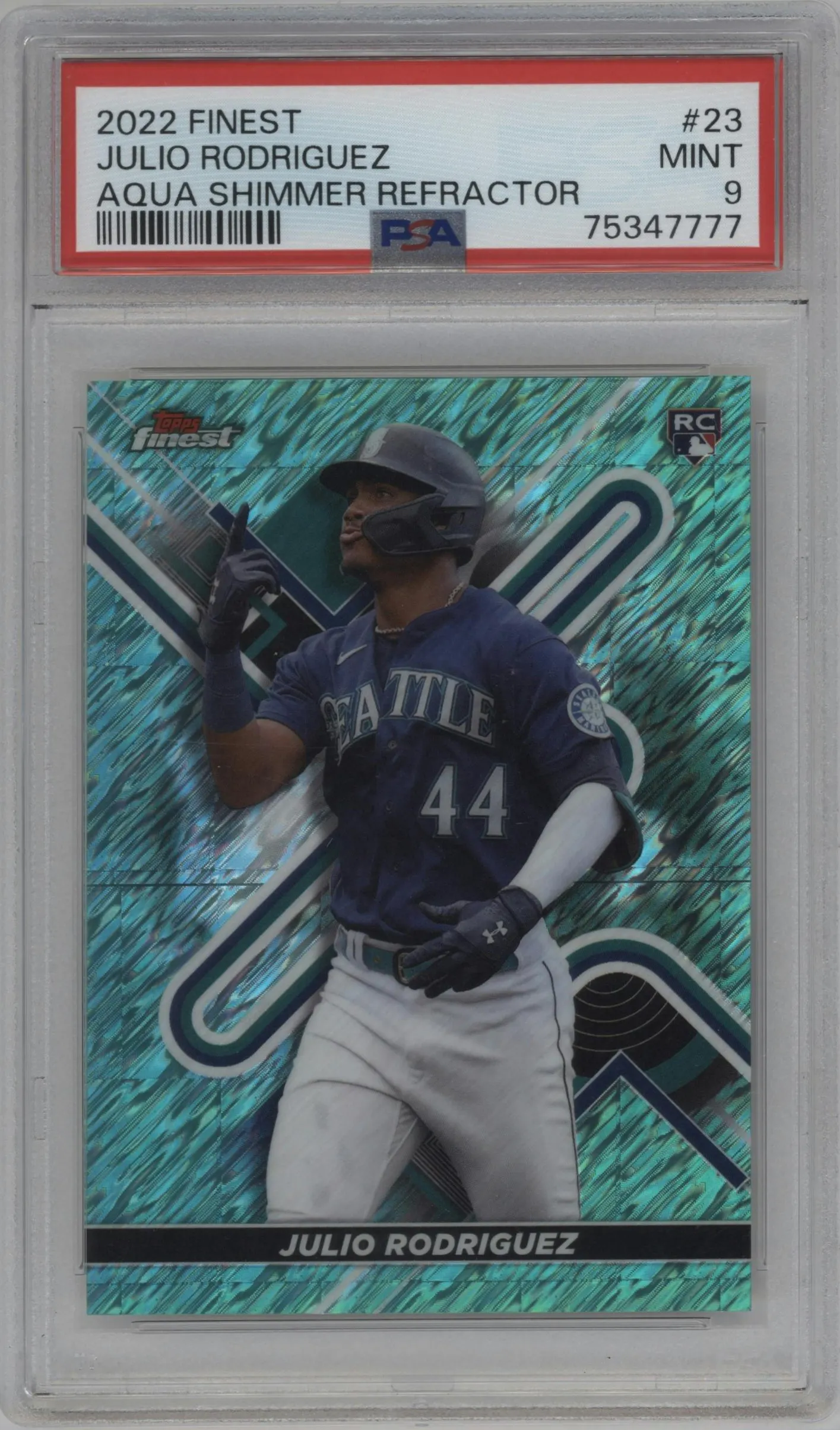 2022 Topps Finest Julio Rodriguez Aqua Shimmer Refractor #23 PSA 9