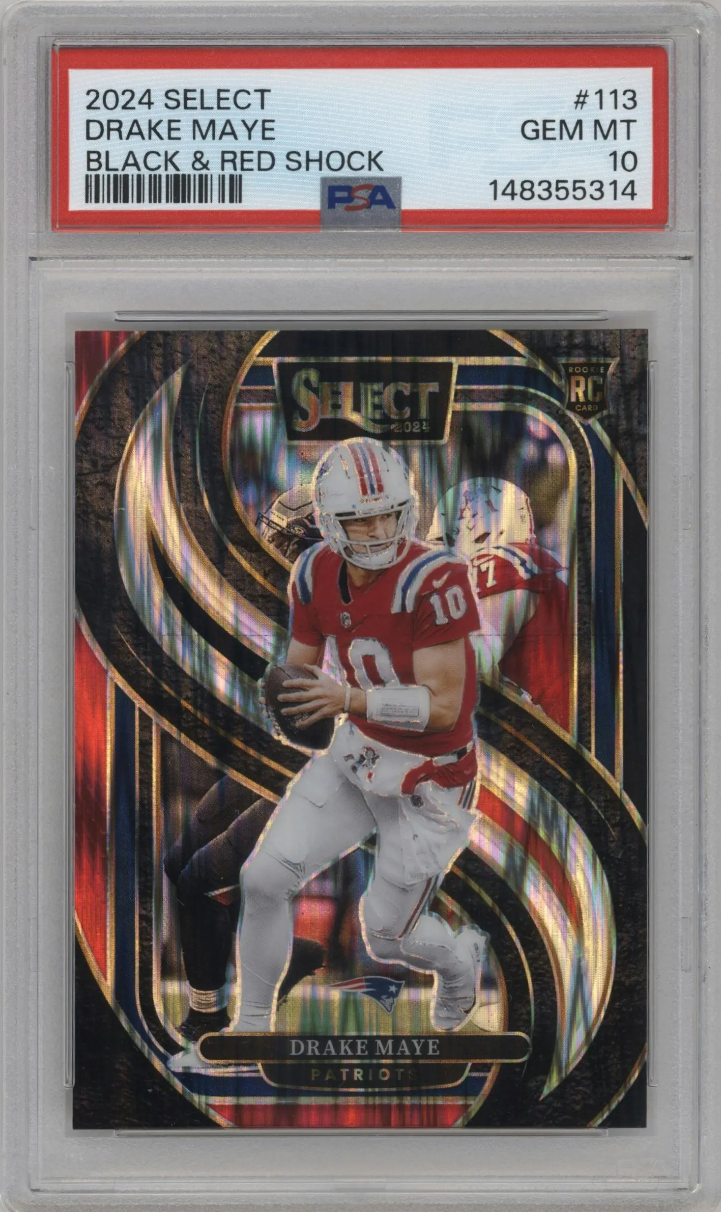 2024 Panini Select Pre.Lvl. Drake Maye Black & Red Shock Prizm #113 PSA 10