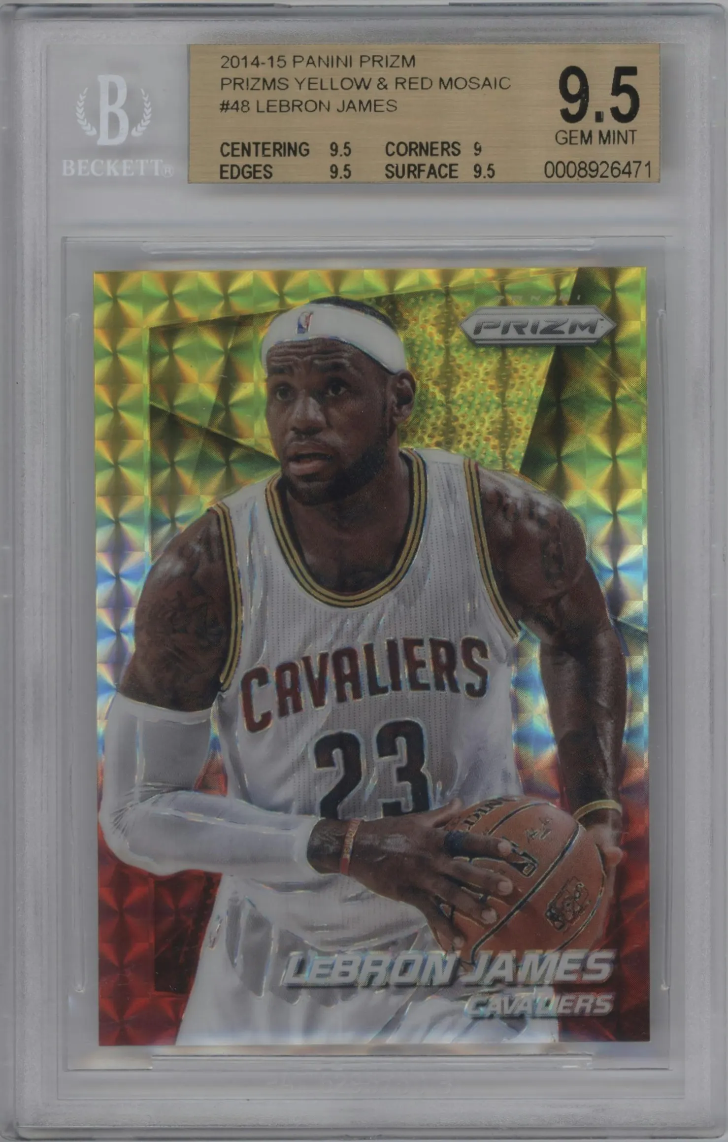 2014 Panini Prizm LeBron James Yellow & Red Mosaic #48 BGS 9.5