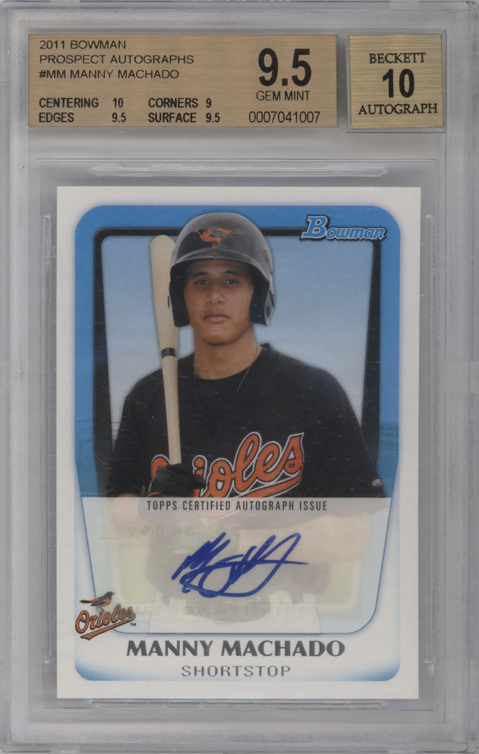 2011 Bowman Pros.Auto Manny Machado #BPA-MM BGS 9.5