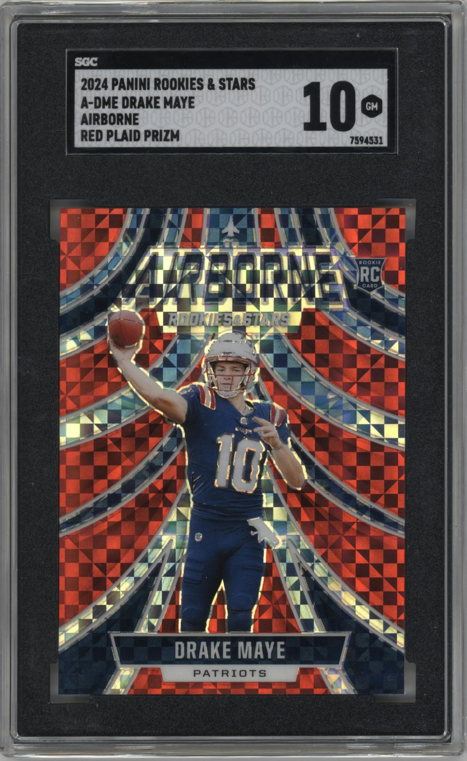 2024 Panini Rookies & Stars Airborne Drake Maye Red Plaid #A-DME SGC 10