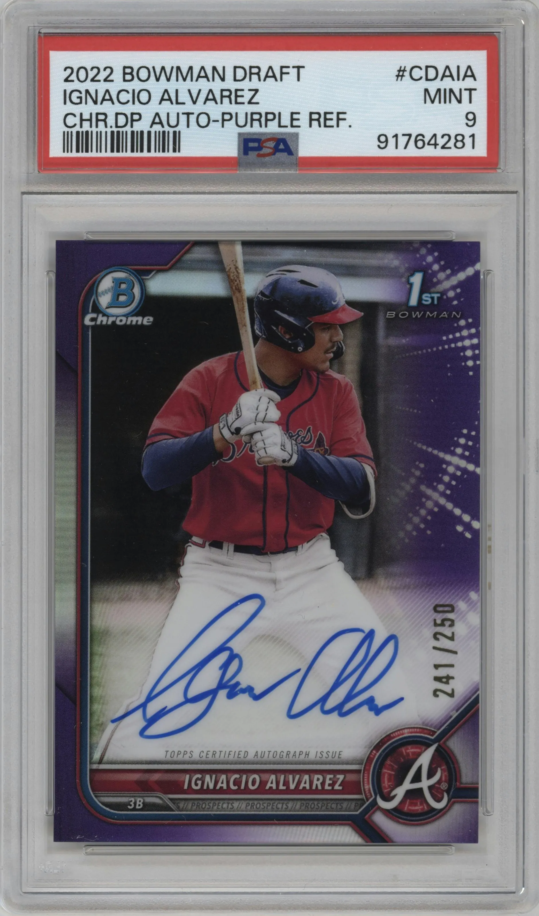2022 Bowman Draft Chr.DP Auto Ignacio Alvarez Purple Refractor PSA 9