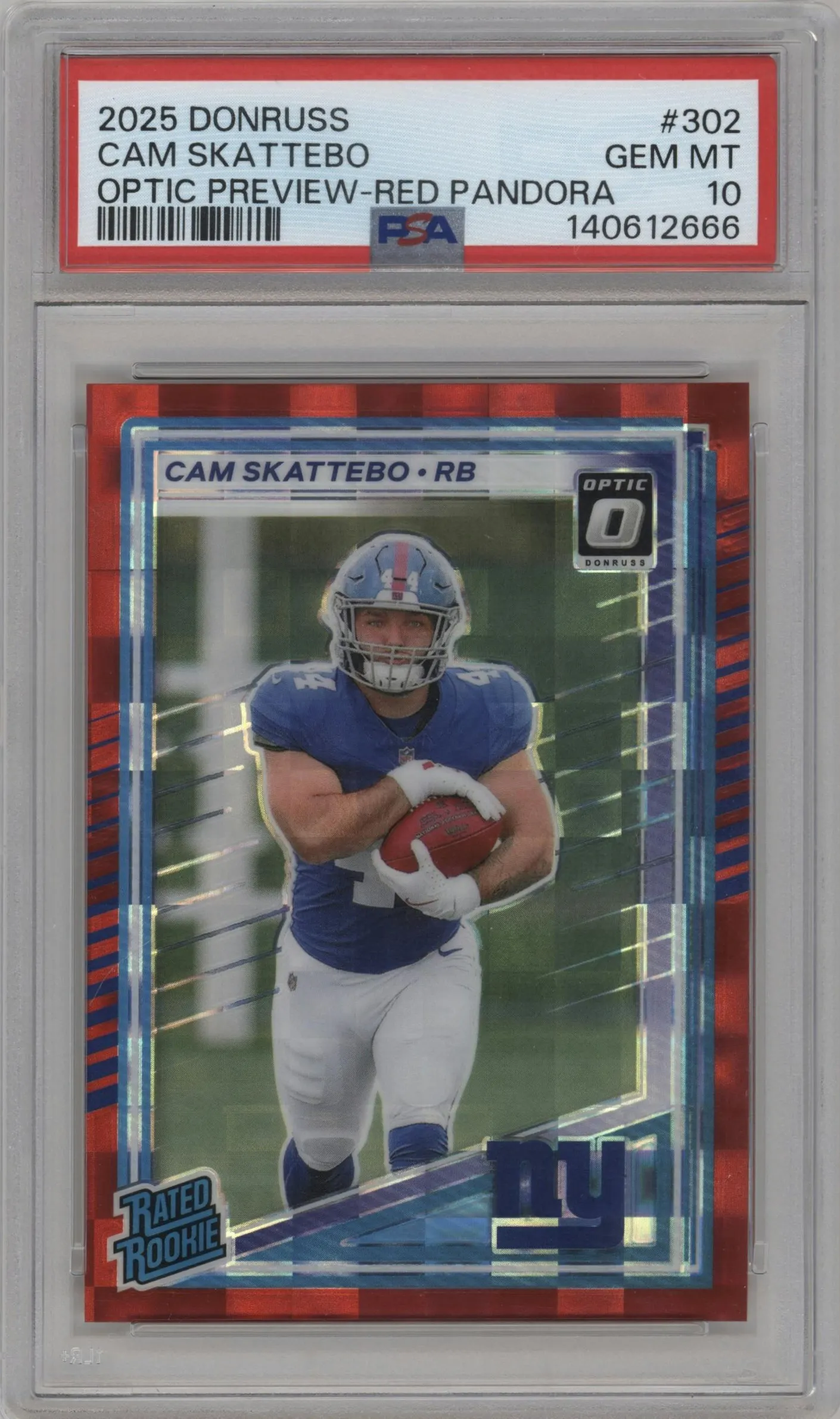 2025 Panini Donruss Opt.Rtd.Rke.Prev. Cam Skattebo Red Pandora #302 PSA 10