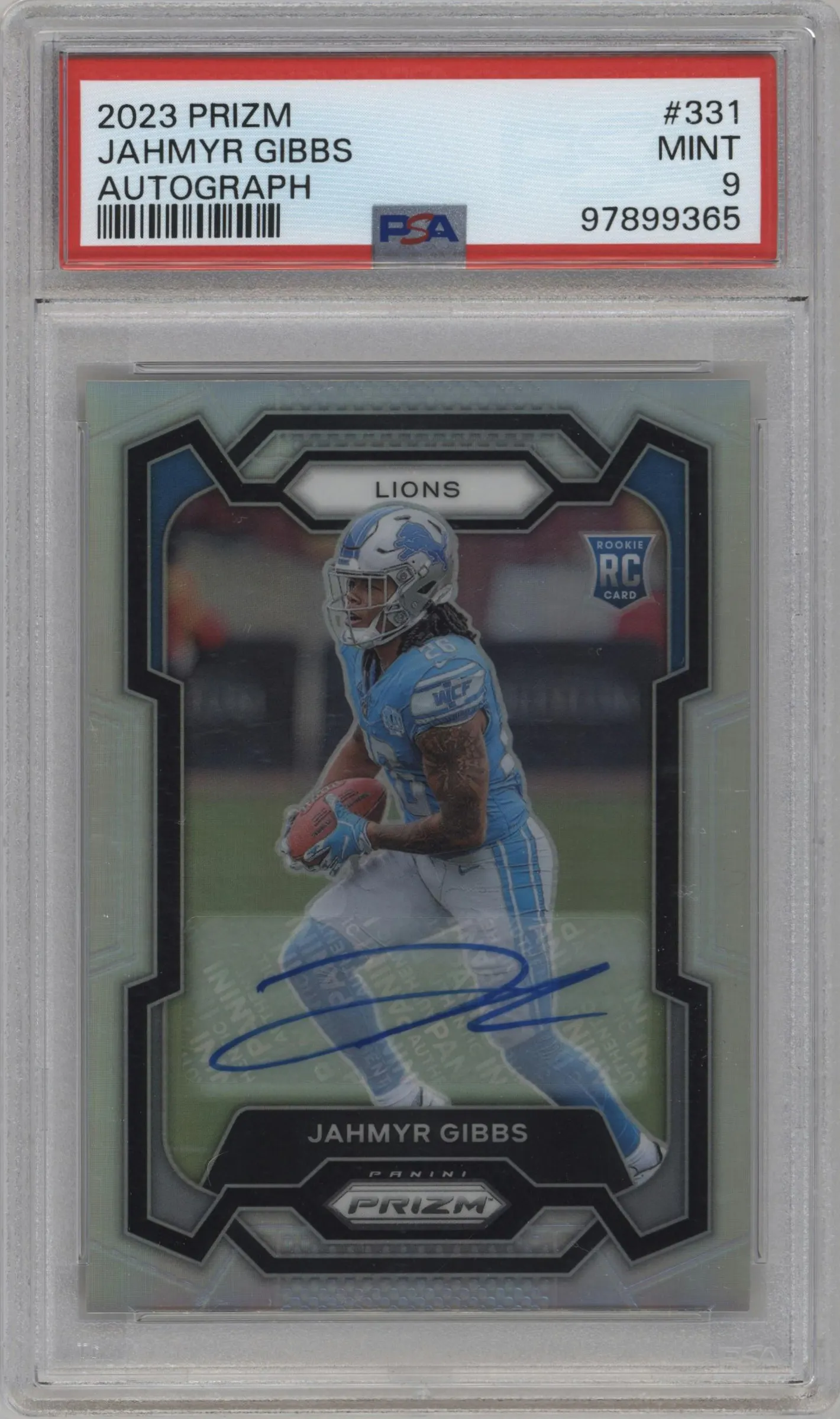2023 Panini Prizm Rke.Auto Jahmyr Gibbs #331 PSA 9