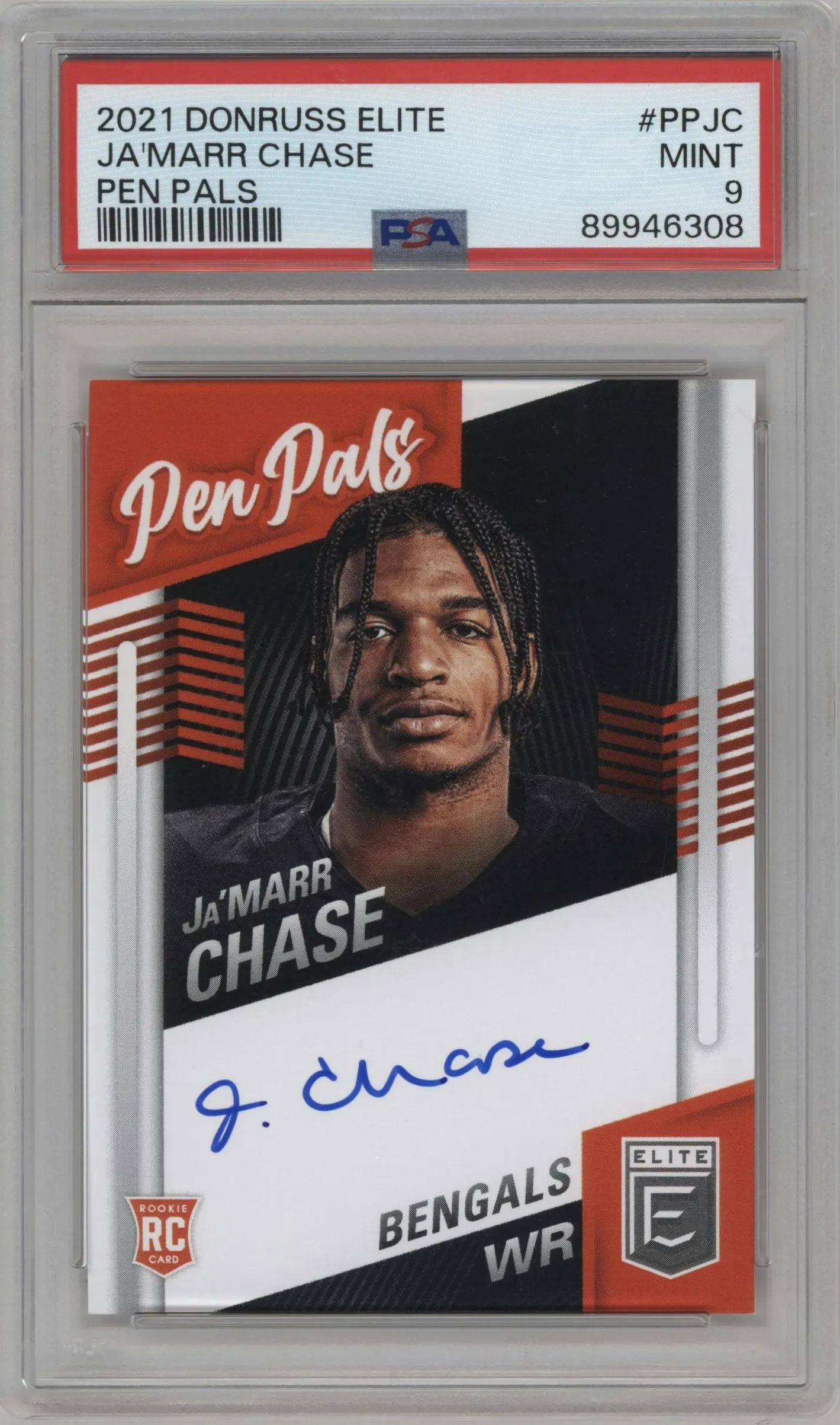 2021 Panini Donruss Elite Pen Pals Auto Ja'Marr Chase #PP-JC PSA 9