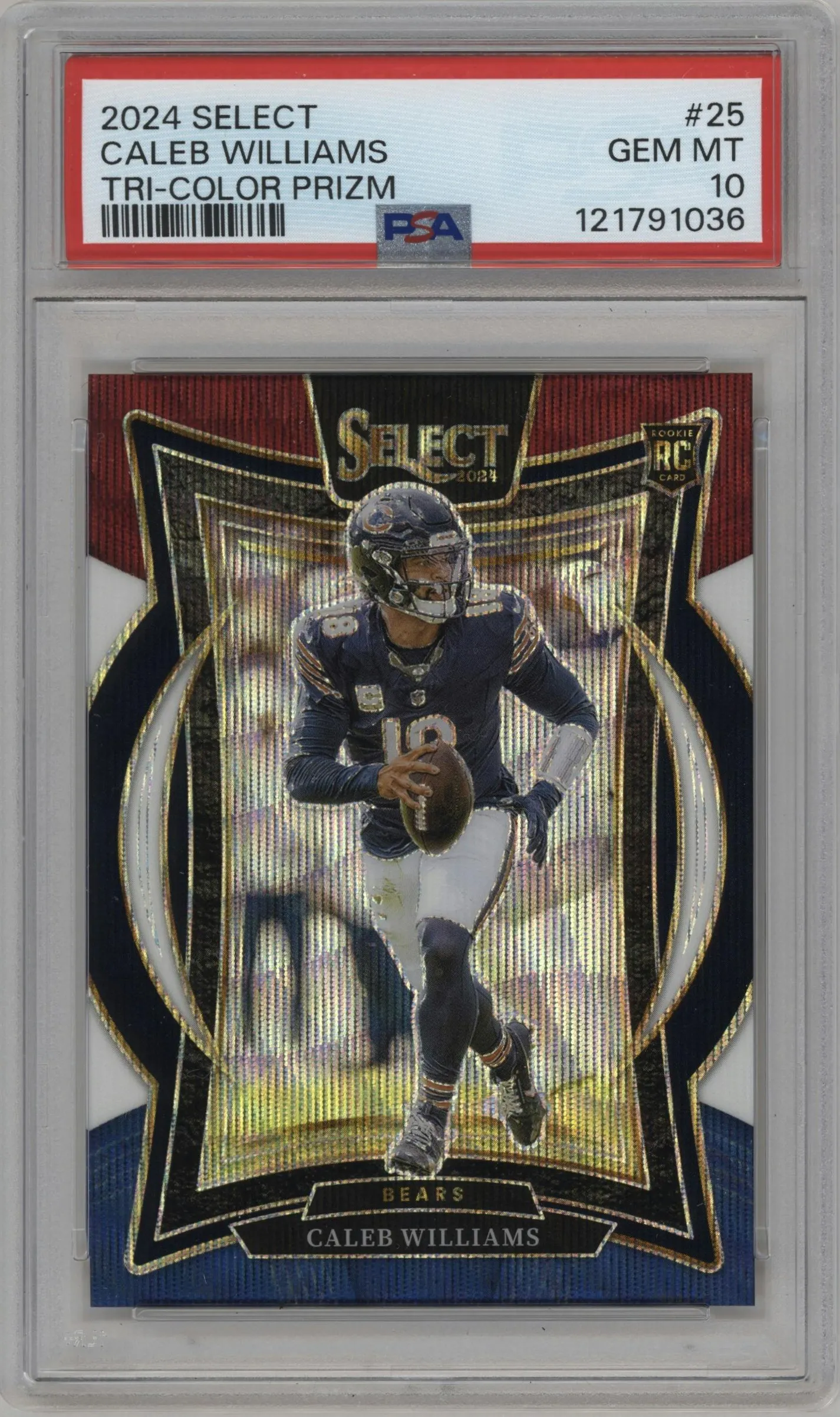 2024 Panini Select Caleb Williams Tri-Color Prizm #25 PSA 10