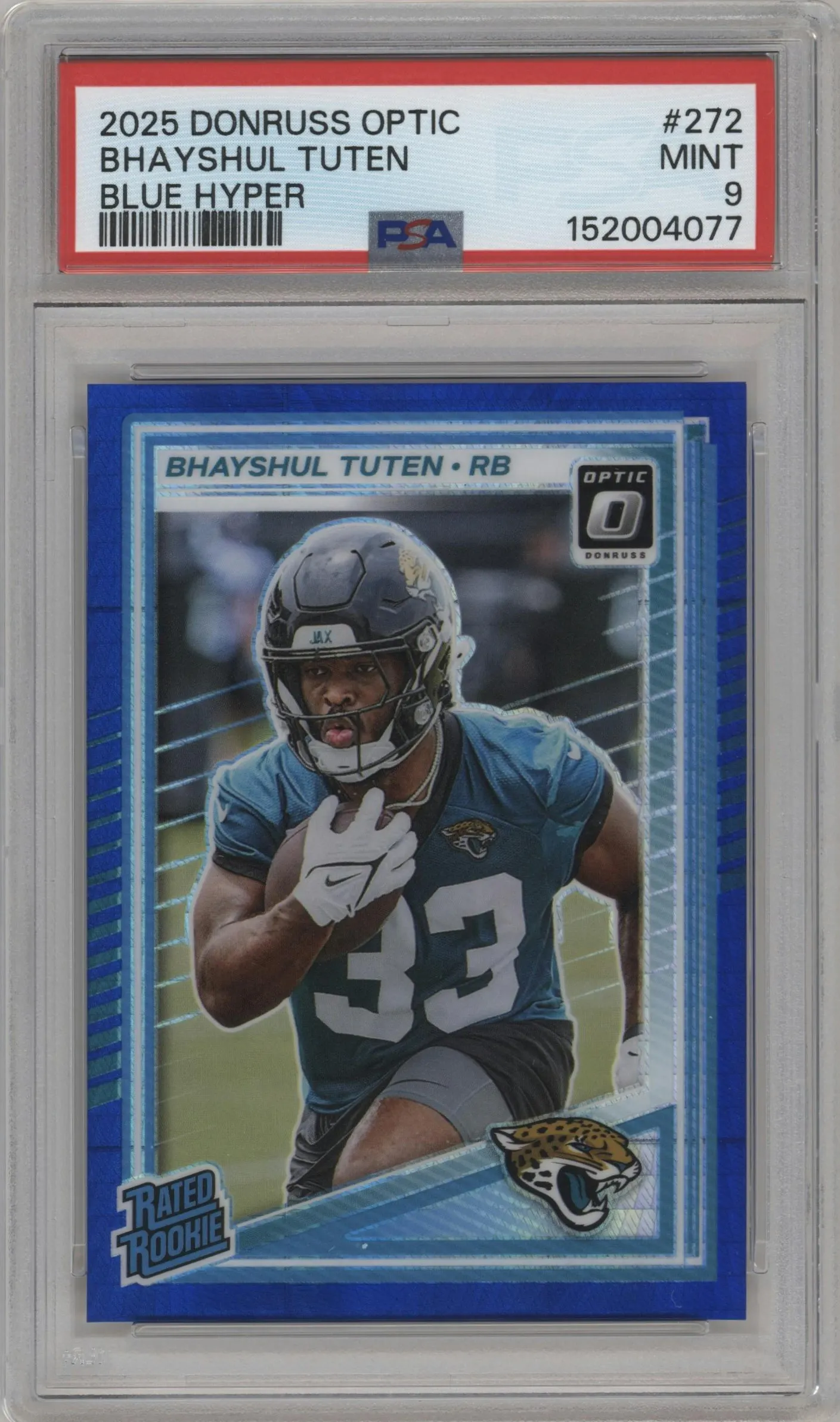 2025 Donruss Optic Rated Rookie Bhayshul Tuten Hyper Blue #272 PSA 9