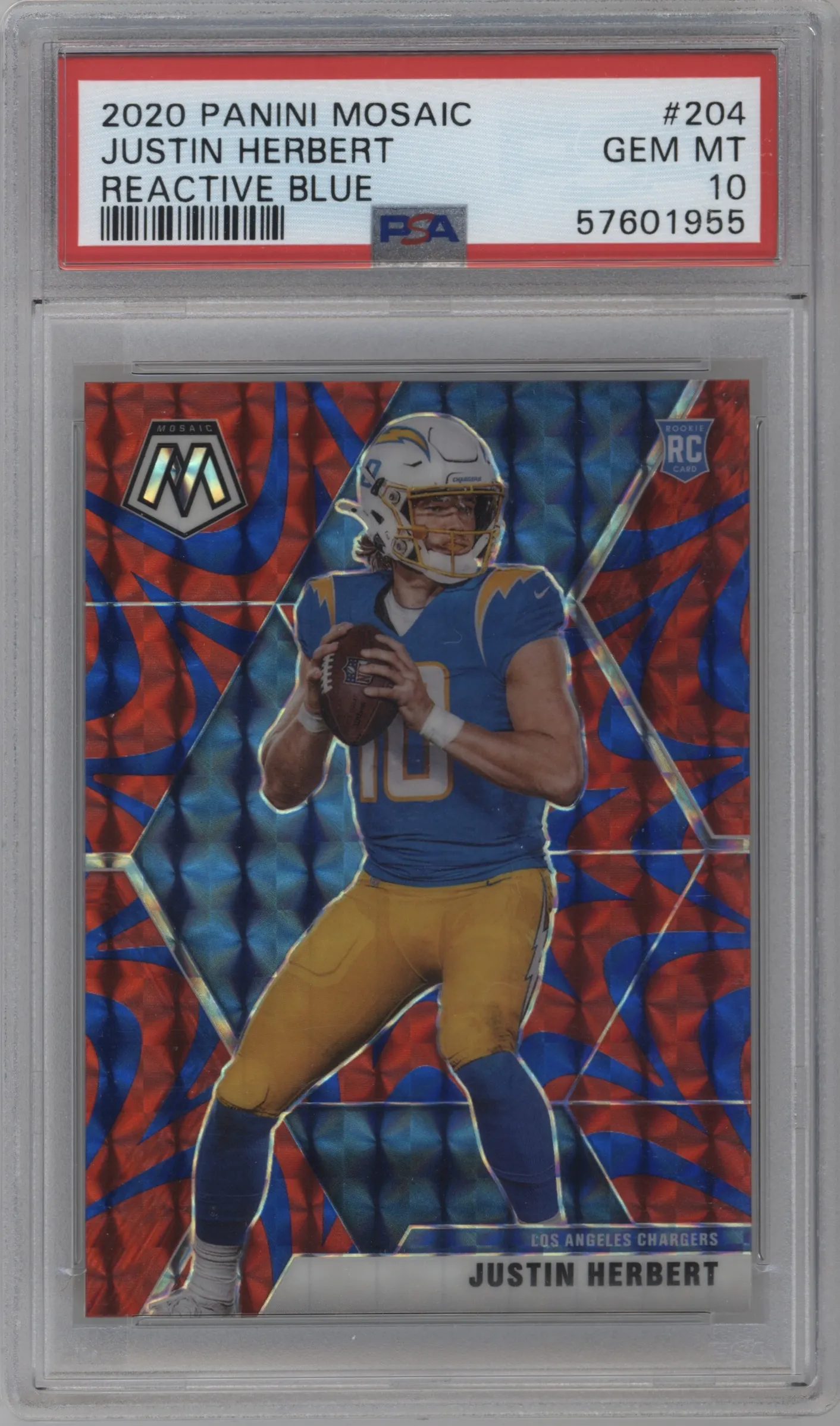 2020 Panini Mosaic Justin Herbert Reactive Blue #204 PSA 10
