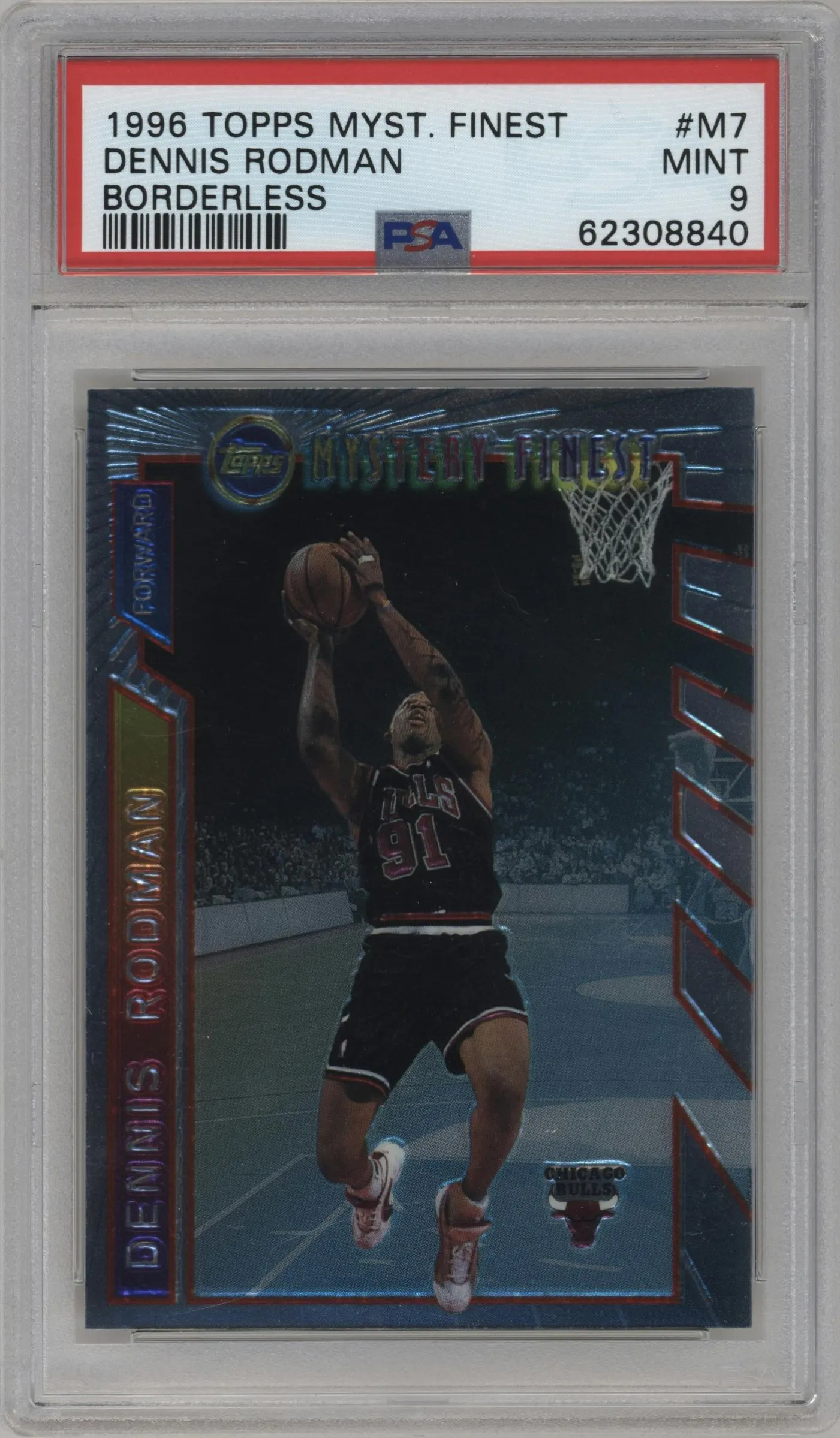 1996 Topps Finest Mystery Finest Dennis Rodman Borderless #M7 PSA 9