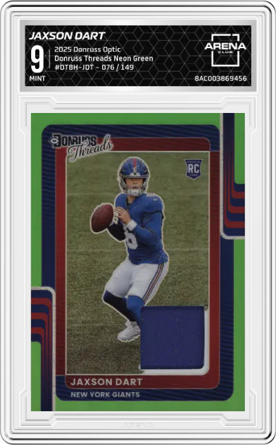 2025 Donruss Optic Donruss Threads Jaxson Dart Neon Green #DTBH-JDT ARENA CLUB 9