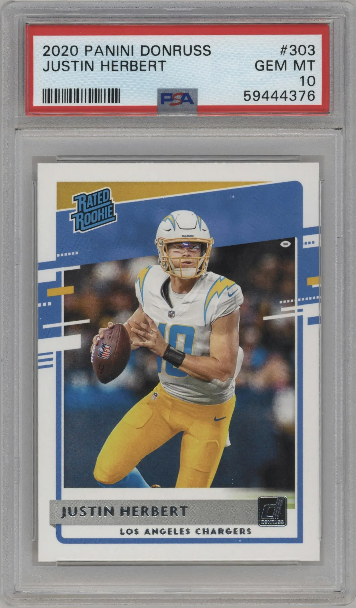 2020 Panini Donruss Rated Rookie Justin Herbert #303 PSA 10