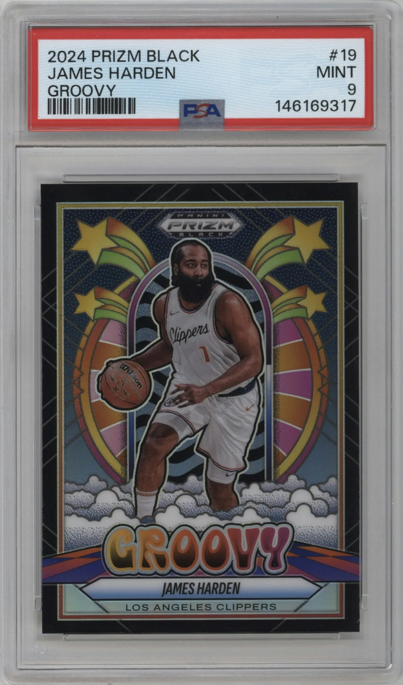 2024 Panini Prizm Black Groovy James Harden PSA 9