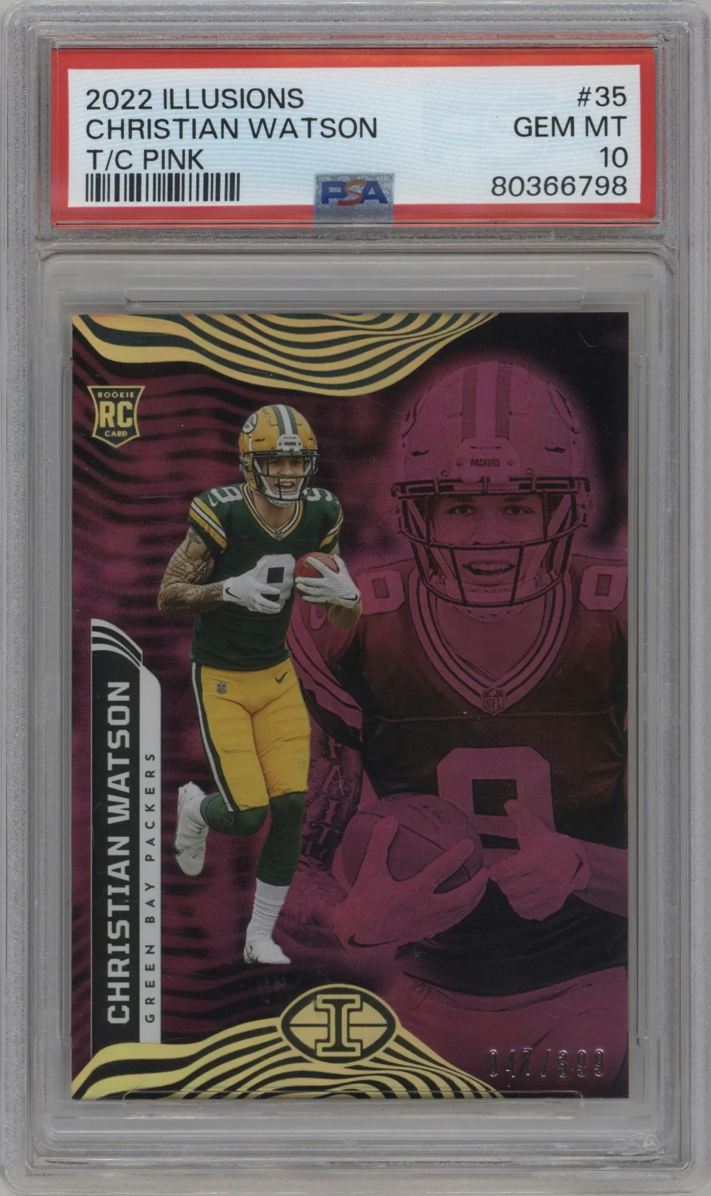 2022 Panini Illusions Christian Watson Trophy Collection Pink #35 PSA 10