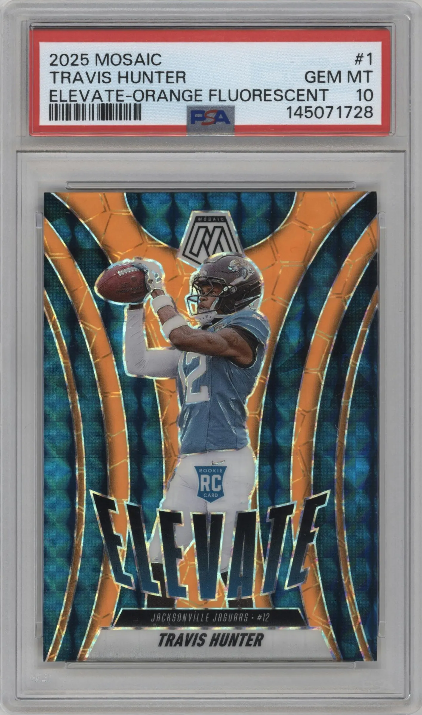 2025 Panini Mosaic Elevate Travis Hunter Orange Fluorescent #1 PSA 10