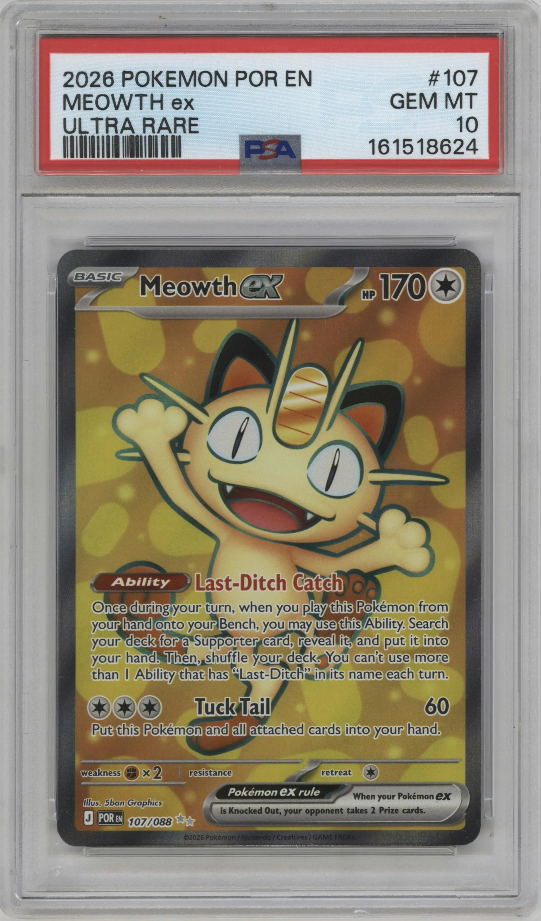 2026 Pokemon Mega Evolution Perfect Order Meowth ex #107 PSA 10