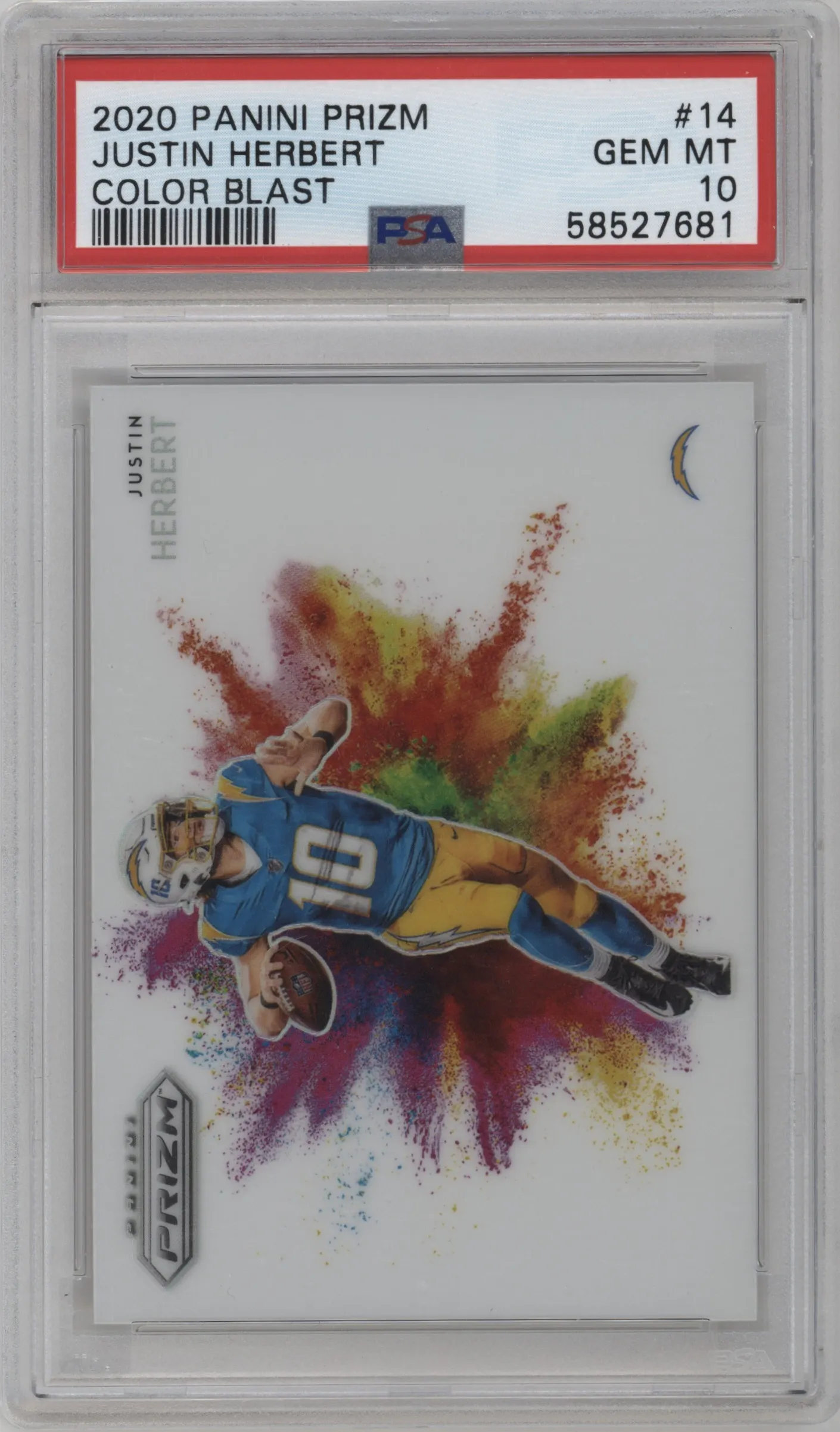 2020 Panini Prizm Color Blast Justin Herbert #14 PSA 10