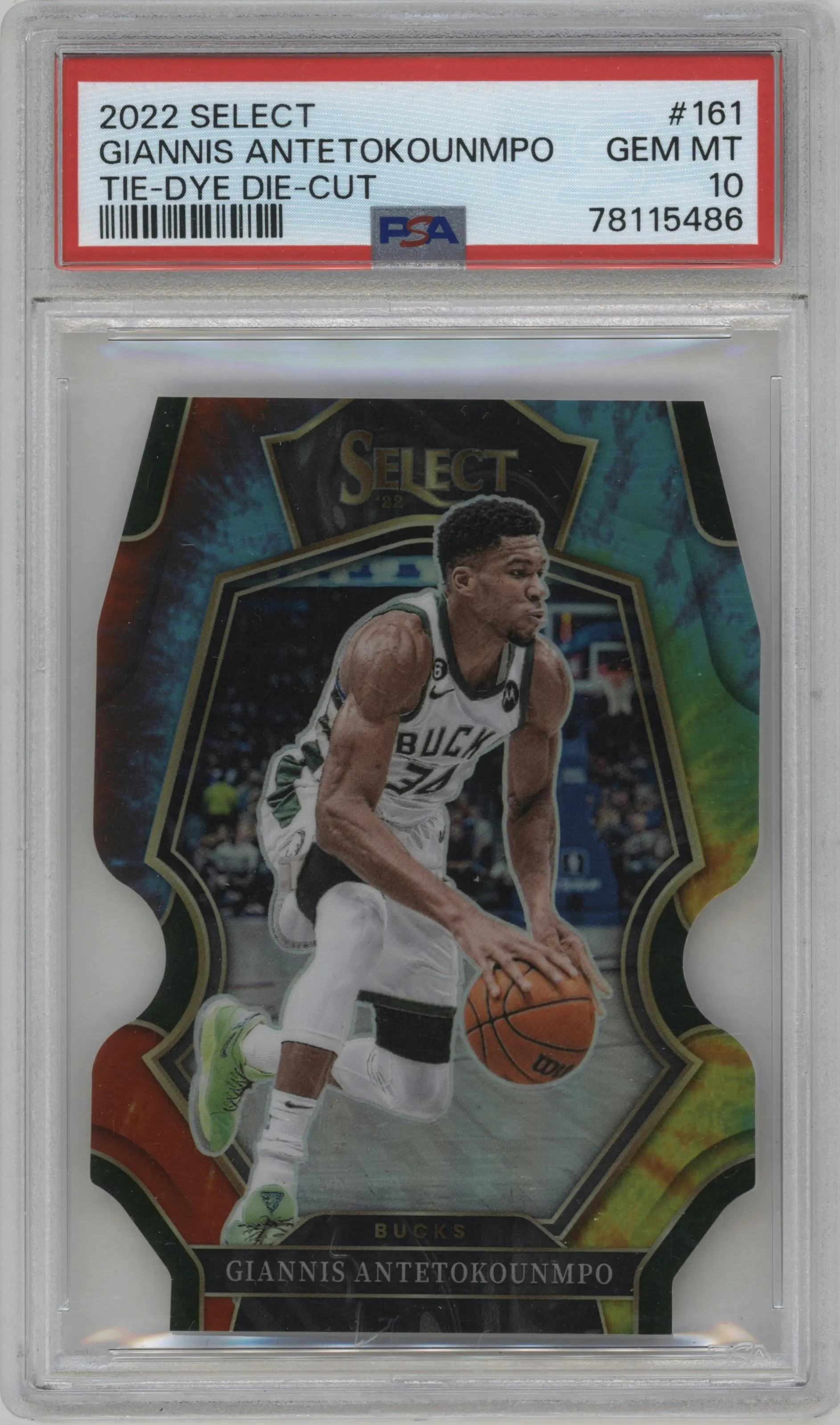 2022 Panini Select Pre.Lvl. Giannis Antetokounmpo Die-Cut Tie-Dye #161 PSA 10